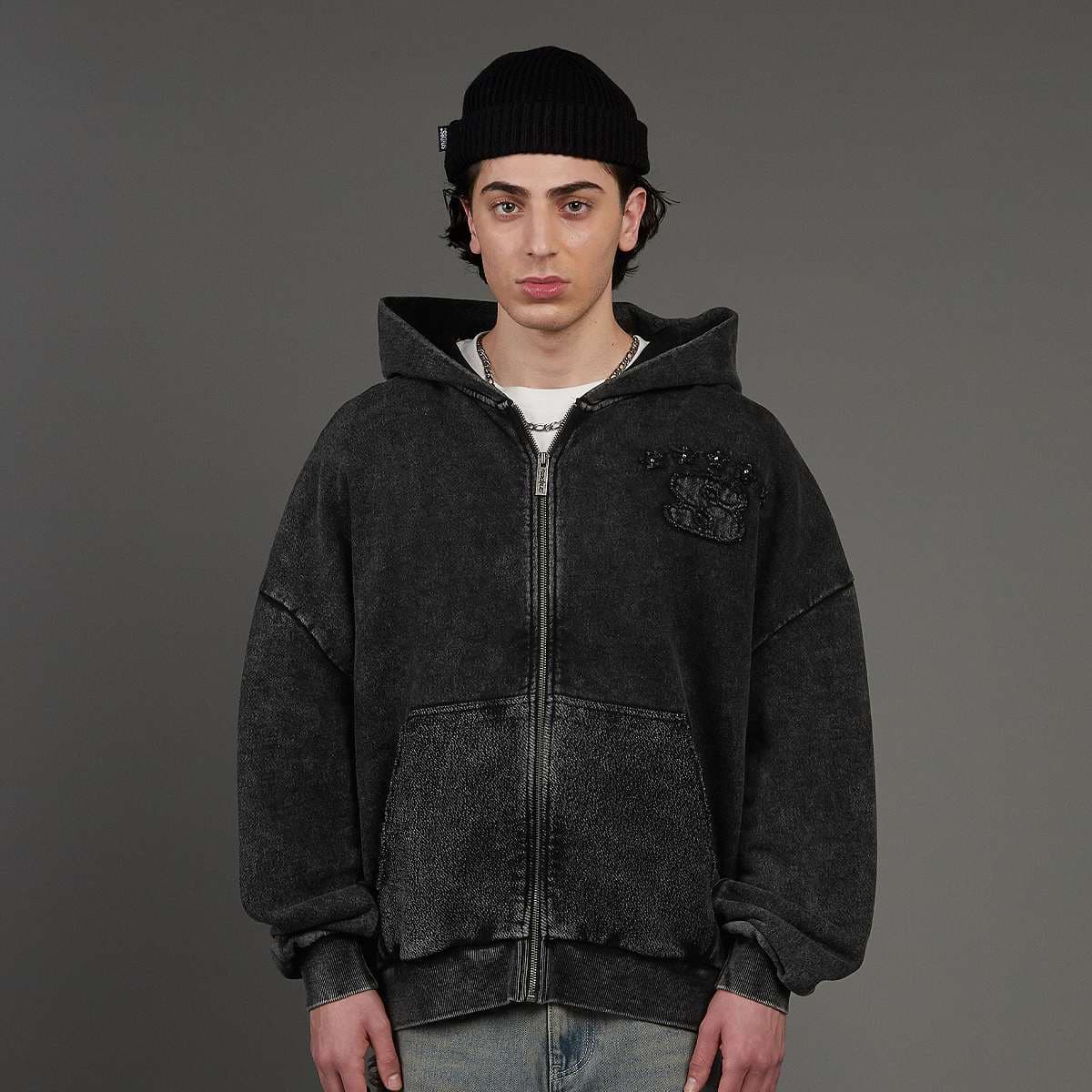 S Emblem Inside Out Oversized Zip Hoodie