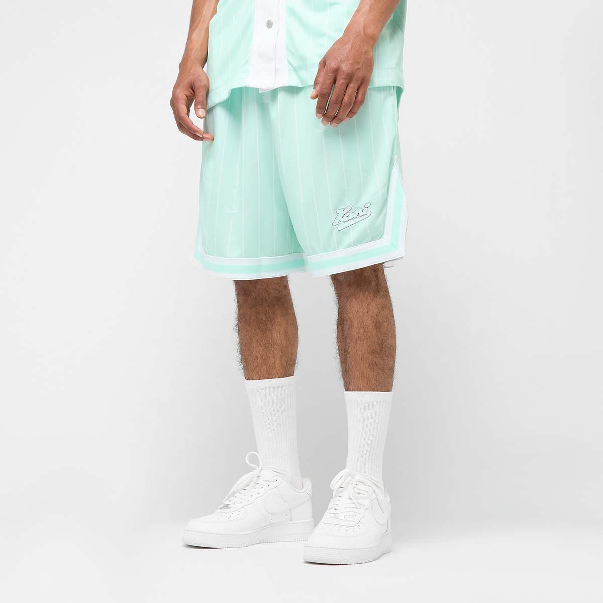 Small Varsity Logo Pinstripe Mesh Shorts