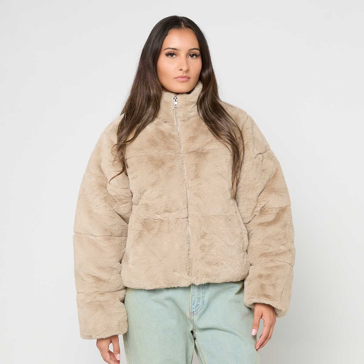 Ladies Short Faux Fur Puffer Jacket