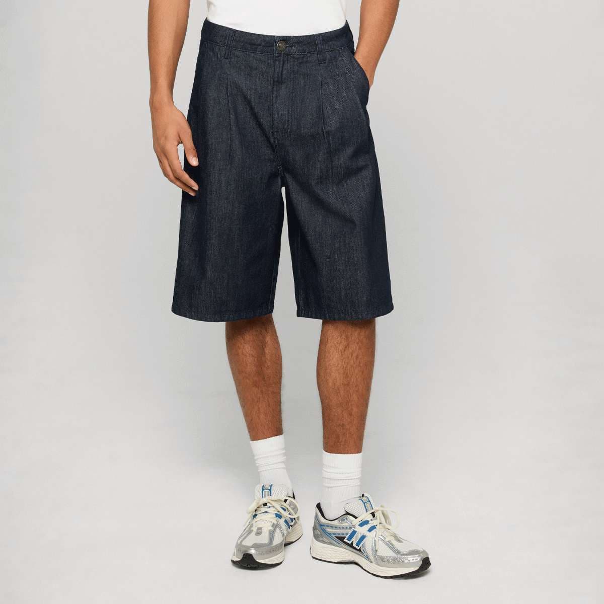Pleated Denim Shorts