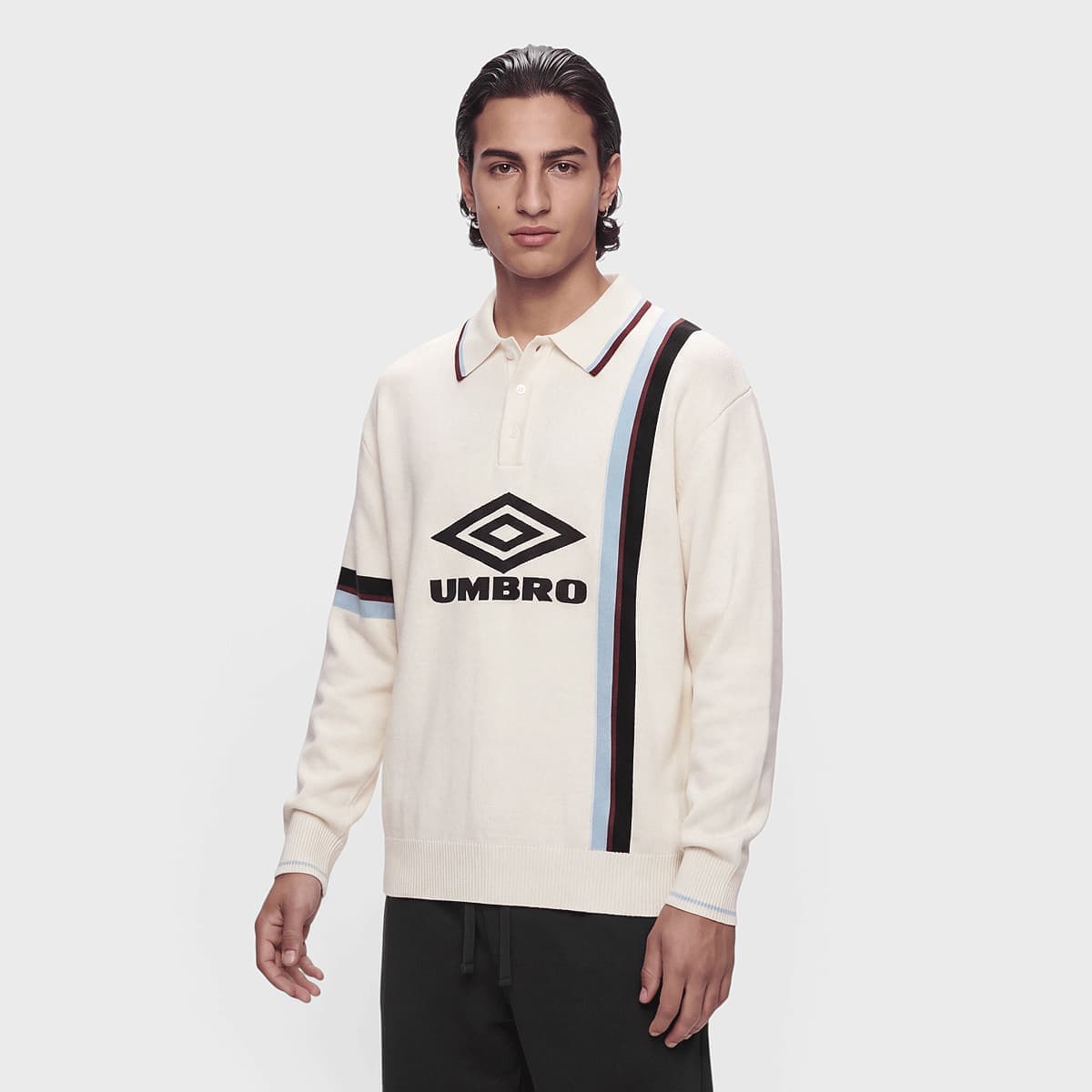 LS KNITTED FOOTBALL POLO wax paper/black/skyway