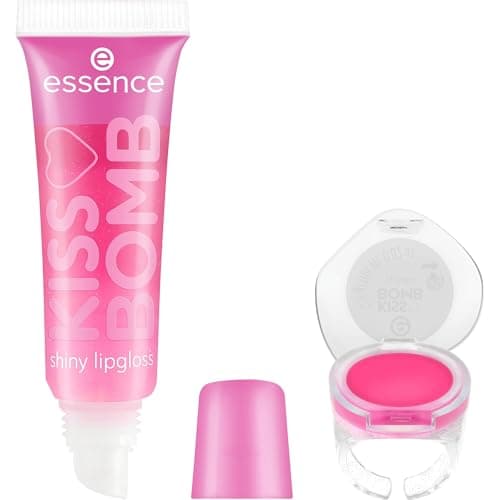 Essence Cosmetics KISS BOMB shiny lipgloss und lip balm, Lippe Set, Nr. 01, Pink, glänzend, vegan, ohne Mikroplastikpartikel, glutenfrei, ohne Parabene, 1er Pack (10.8ml)