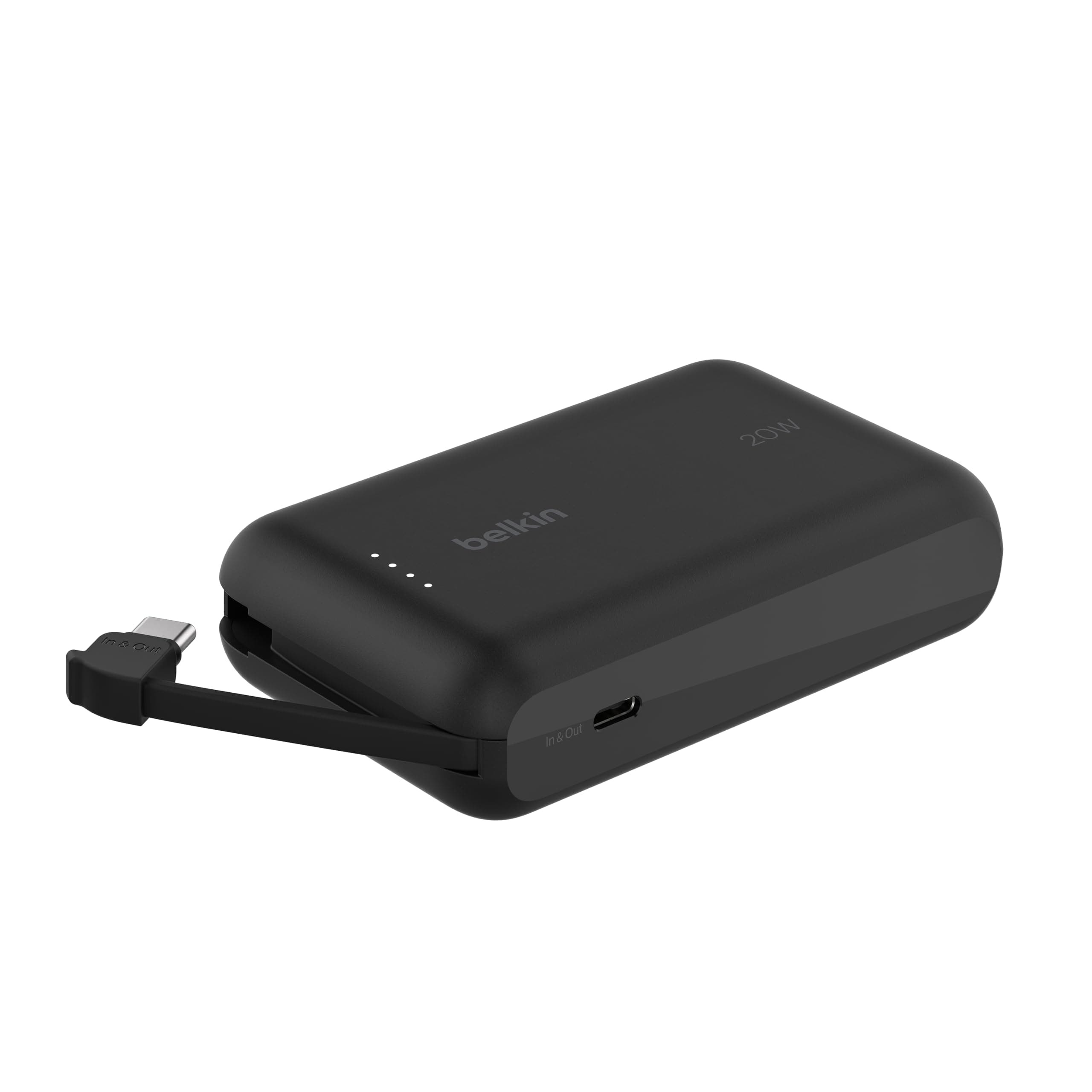 Belkin BoostCharge power bank 10 000 mAh con cavo integrato 20 W PD, caricatore portatile, ricarica USB-C PD rapida, power bank con ricarica rapida per iPhone 16 Series, iPad Pro, Galaxy S24 e altri