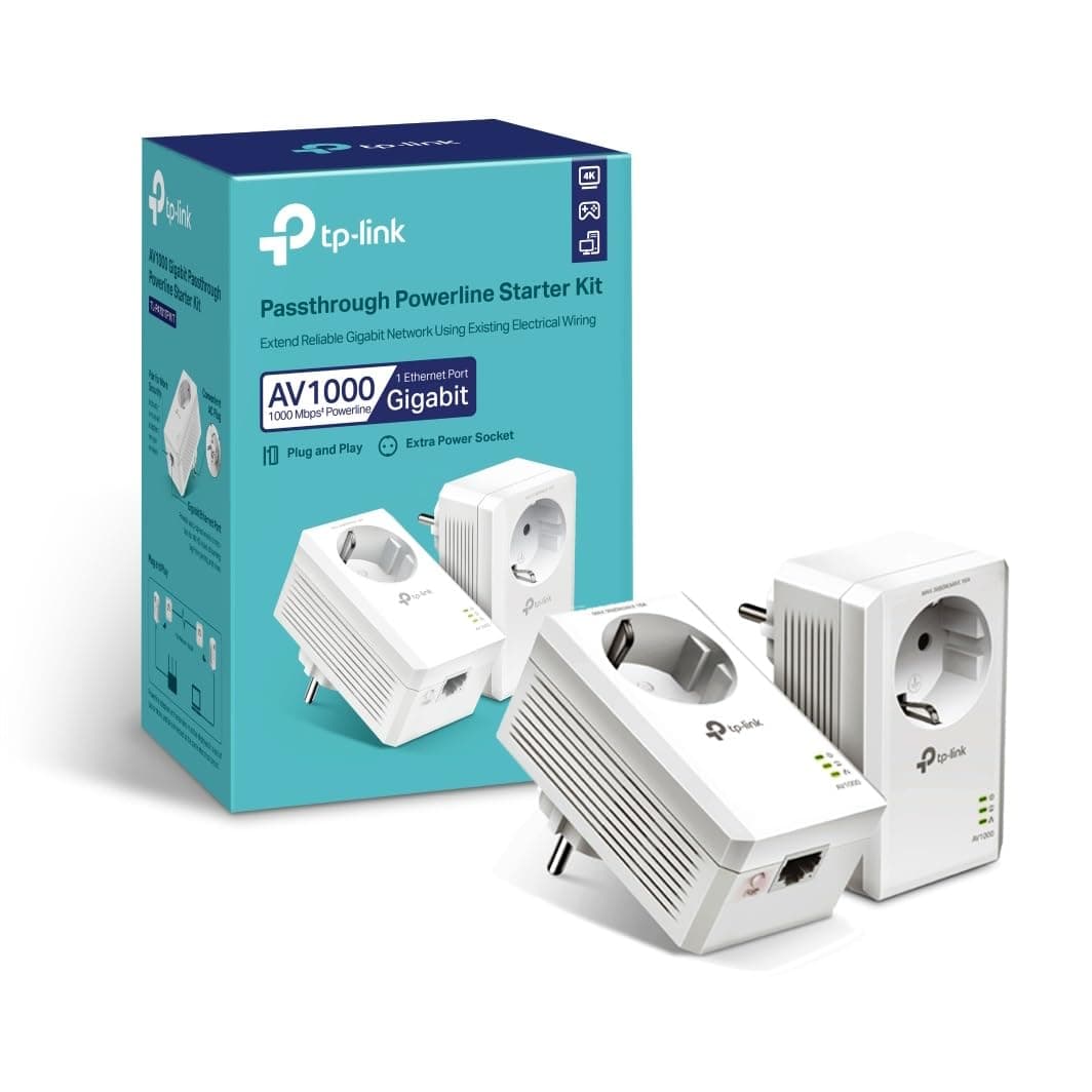 TP-Link CPL 1000Mbps avec 1 Port Gigabit et Prise Intégrée Type F, Boitier CPL Kit de 2 - idéale pour Profiter du Service Multi-TV à la Maison, Compatible Toutes Les Box, TL-PA7017P KIT