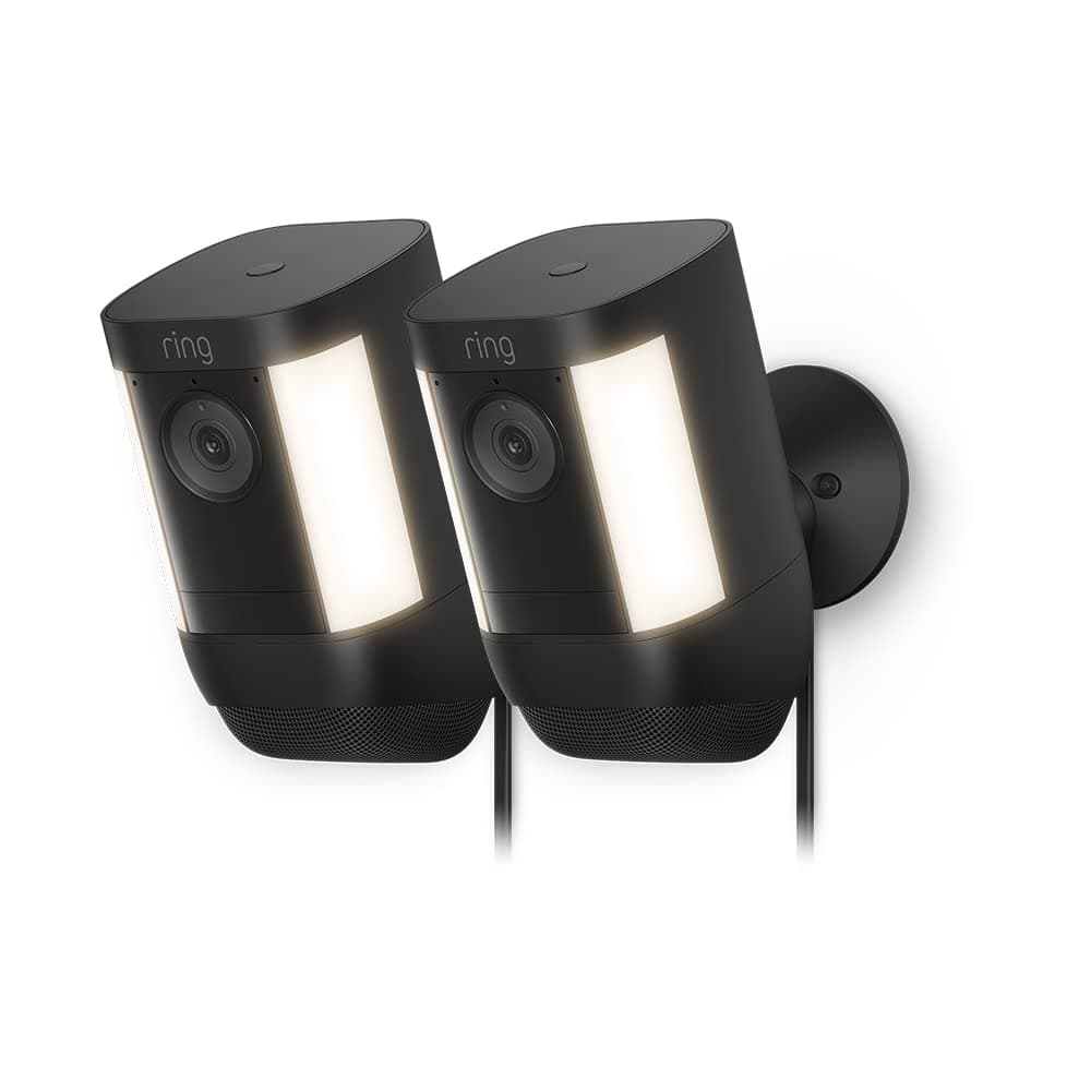 Ring cámara Pro con luces y enchufe (Spotlight Cam Pro Plug-In) | Cámara exterior con vídeo 2K, Ring Vision, detección de movimiento 3D | 30 días de prueba gratuita de Ring Home | 2 Cámaras