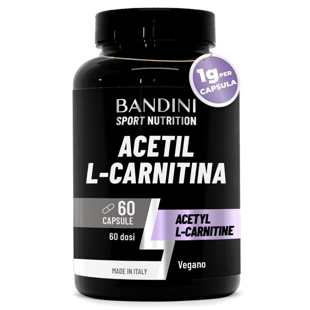 Bandini® Acetil L-CARNITINA 1000 mg (Alto Dosaggio) | Acetyl L-Carnitine per Sportivi che praticano Attività Fisica intensa | Per Palestra, Sport e Allenamento | L Carnitina Vegan, No OGM | 60 Capsule