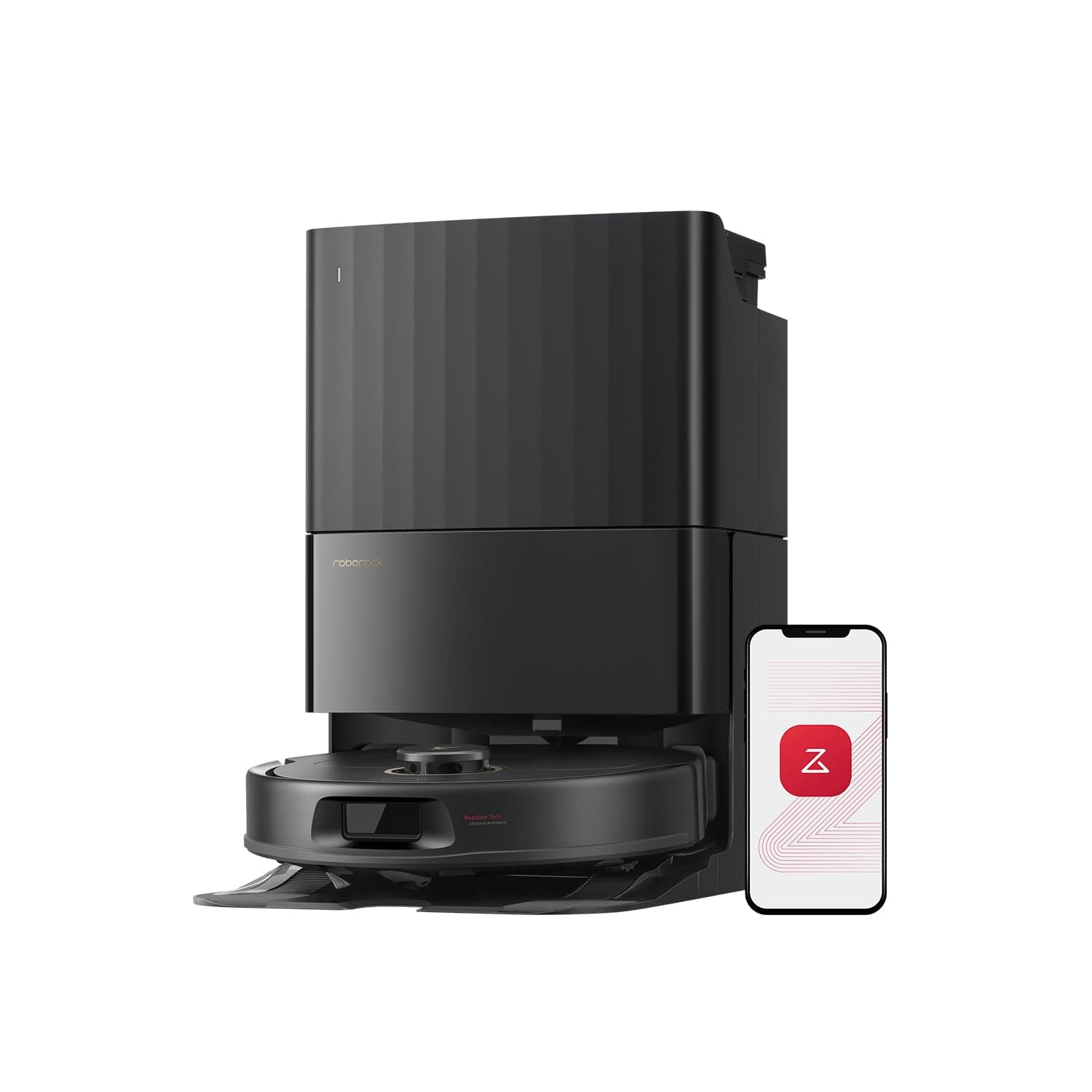 roborock Qrevo S5V Aspirateur Robot Laveur avec Station, 12000 Pa Aspiration, Serpillières FlexiArm, Double Anti-emmêlement, Séchage à l'air Chaud, Évitement d'obstacles et Navigation Intelligente