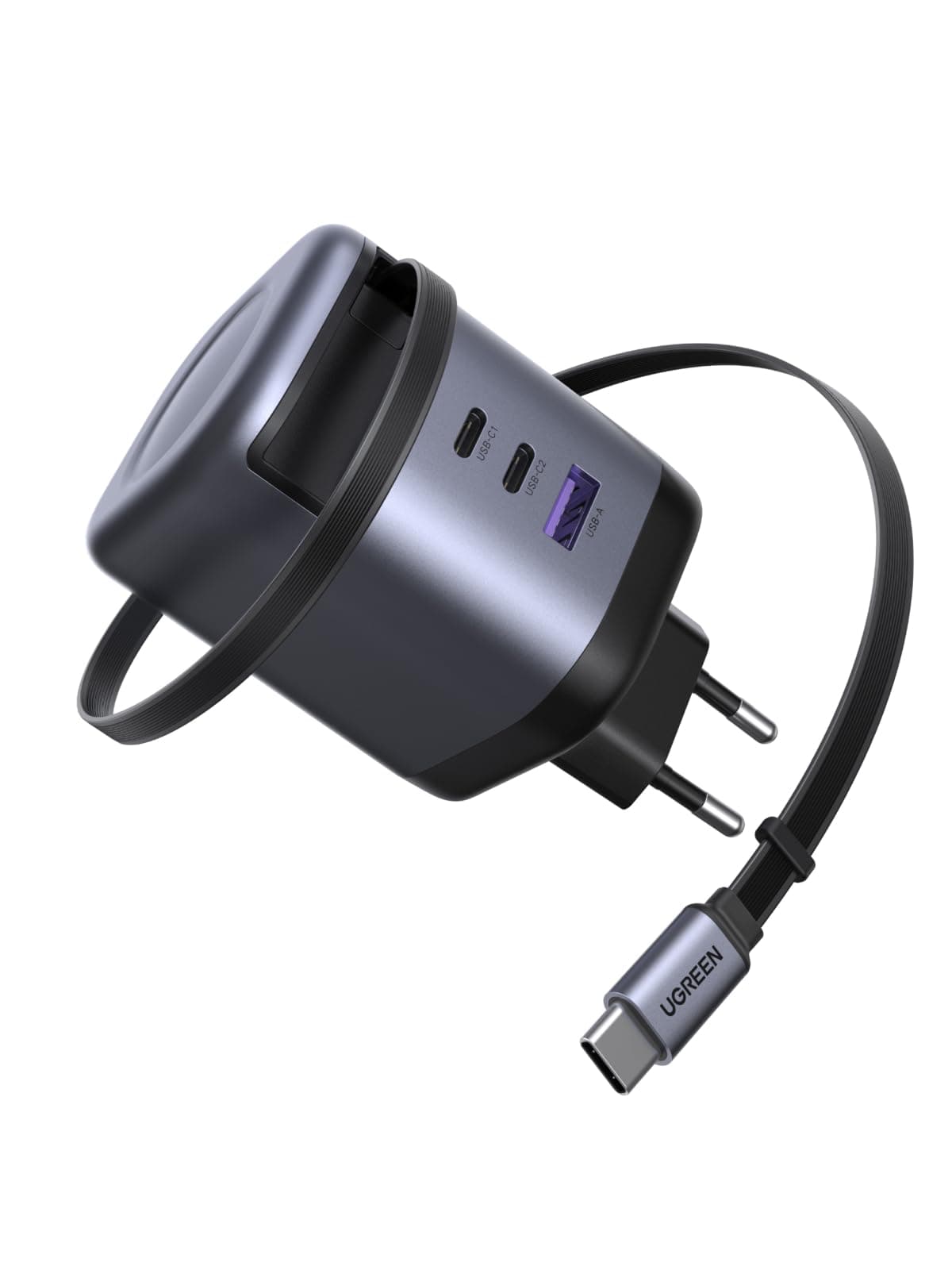UGREEN Nexode 100W USB C Ladegerät mit Einziehbarem Kabel 4-Port GaN Netzteil Retractable Charger mit Ladekabel für Laptop kompatibel mit MacBook Pro/Air, Galaxy S-A Serie, iPhone 16-8 Serie, iPads