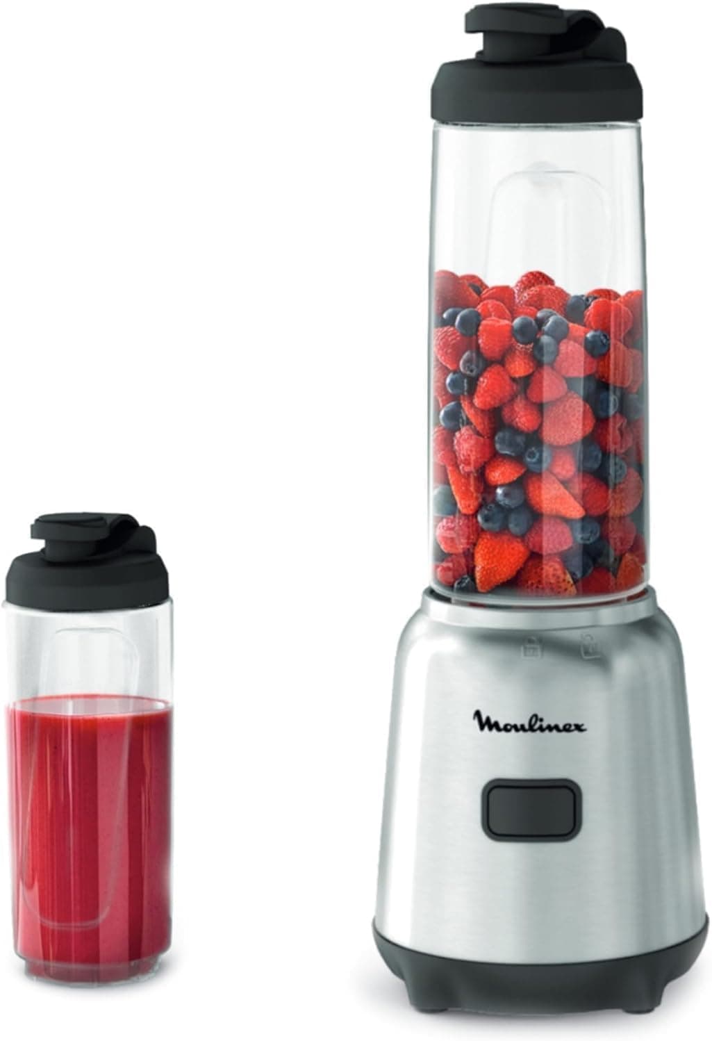 Moulinex Mix & Move Mini Batidora, 2 Botellas Tritan Premium, Diseño Compacto ahorrador de espacio, Cuchillas Extraíbles Fácil Limpieza, 300 W, Control Fácil y Ergonómico, LM15FD10