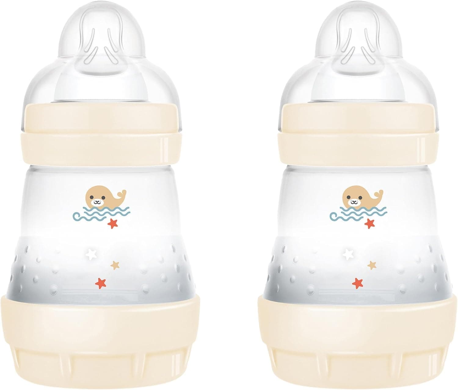 MAM Biberon Easy Start 160 ml (Set da 2), Kit da 2 biberon anticolica per allattamento misto che riduce le bolle d'aria e il rischio di coliche, Accessori neonati con tettarella misura 1, Beige