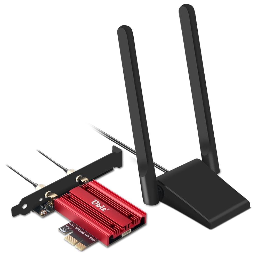 Ubit Carte WiFi 7 6338 Mbit/s 6 GHz + 5 GHz + 2,4 GHz avec Bluetooth 5.4, 802.11be 320 MHz, Carte WiFi PCIe Triple Bande avec 4K QAM, MU-MIMO, OFDMA, Ultra Faible Latence, Windows 11 (64 Bits).