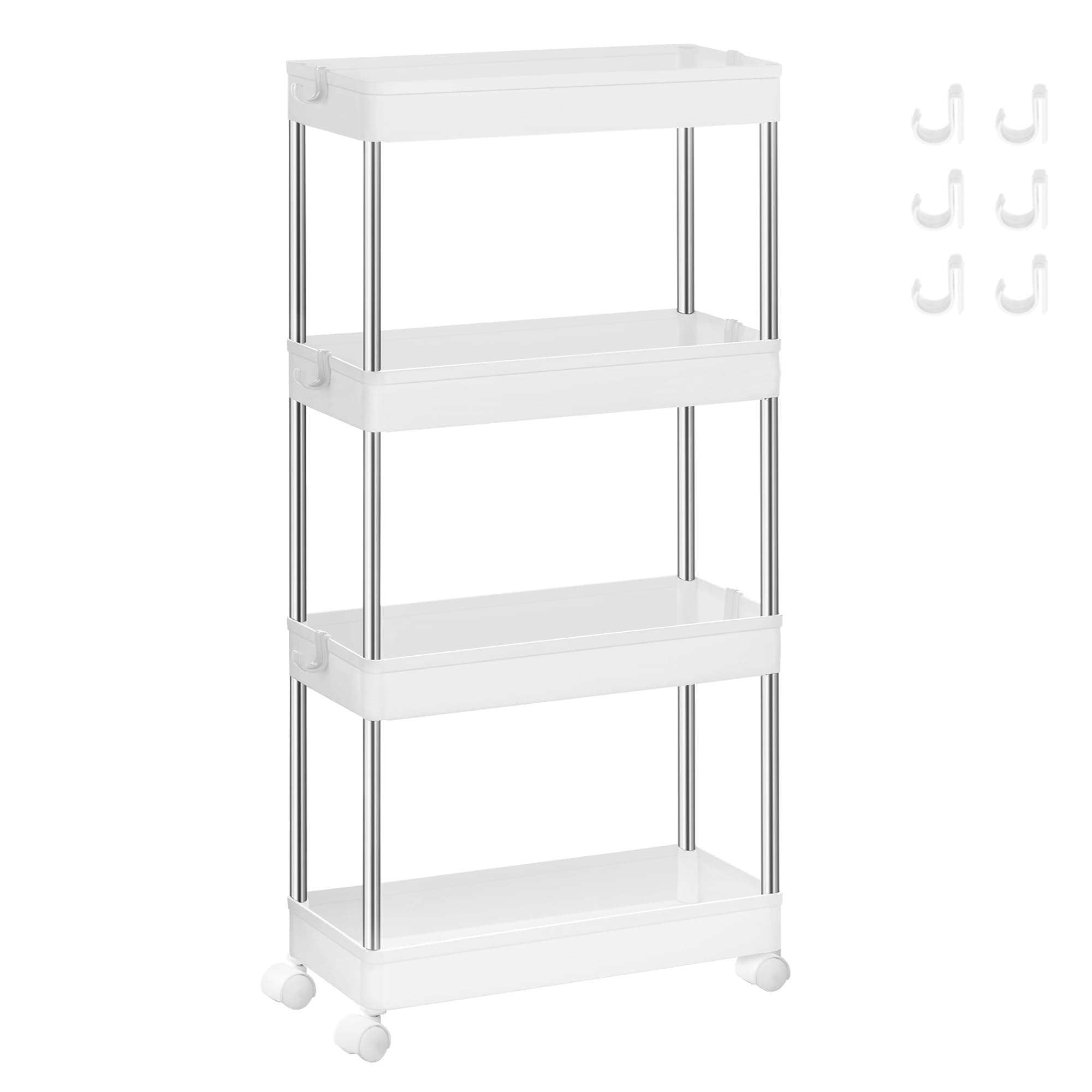 SONGMICS Carrello Portaoggetti a 4 Livelli, Carrello con Ruote, Carrellino da Cucina Bagno Ufficio, 14,4 x 42 x 86 cm, Bianco Nuvola KSC08WT