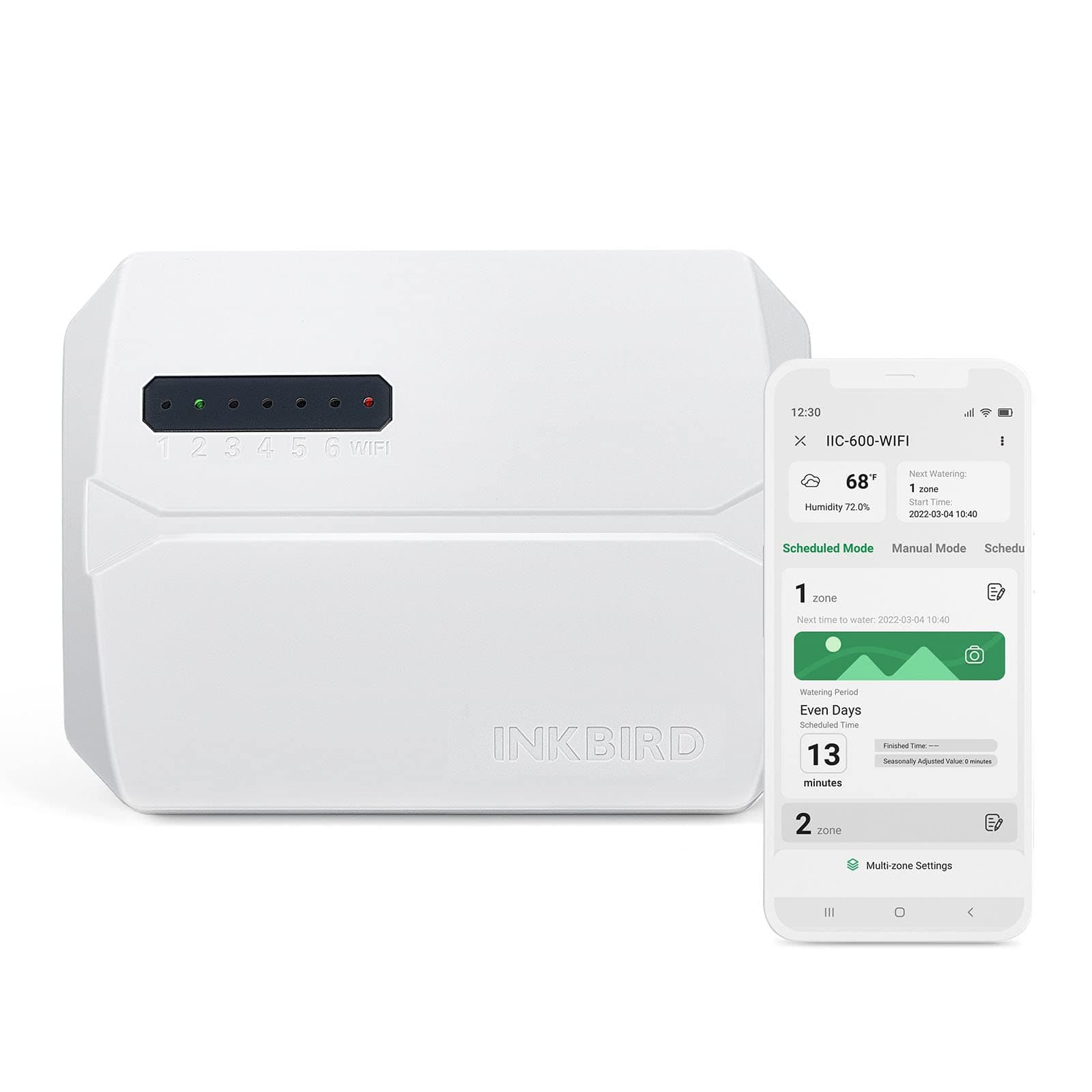 Inkbird IIC-600 Centralina Irrigazione Wifi 6 Zone,Impianto Irrigazione Automatica per Giardino,Timer Irrigazione Memoria Non Volatile Integrata,Supporto Modalità Manuale