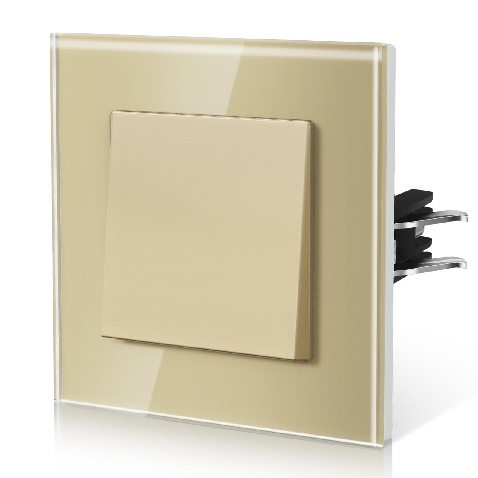 BSEED Lichtschalter Unterputz aus Glas,Normaler-Taste Schalter,Wechselschalter mit Krallen,Einfach Montage,10 Amp 250 V,NEU E-Serie,1 Fach 2 Wege,86mm Gold
