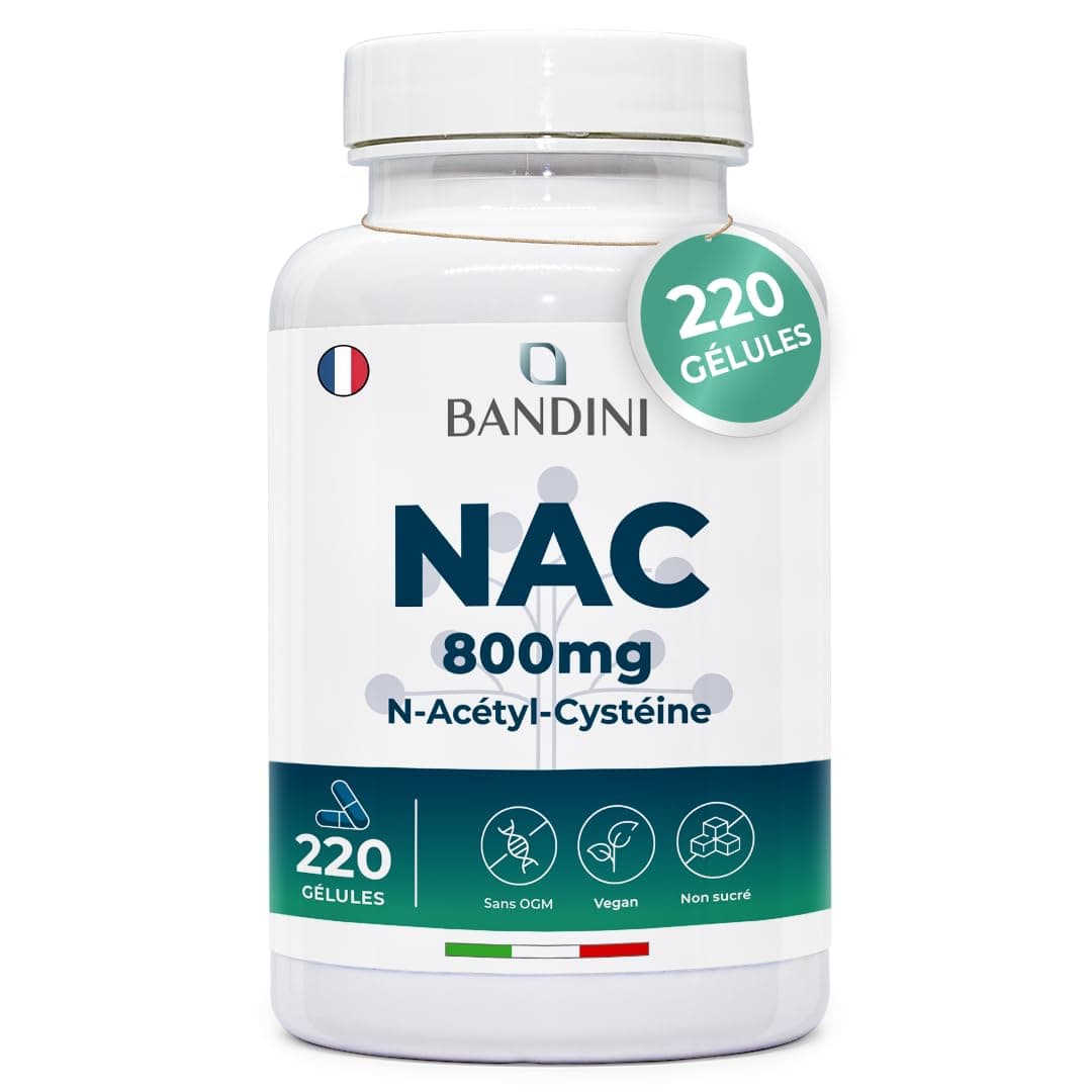 Bandini® NAC 800 mg par capsule | 220 gélules pour +7 mois | N-acétyl-L-cystéine | Haute biodisponibilité et tolérance | Antioxydant Hautement dosé, Qualité supérieure, 100% Végétalien, sans Additifs