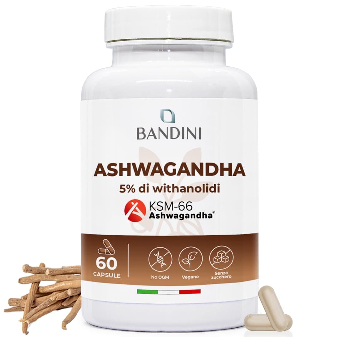 Bandini® Ashwagandha KSM-66® 100% Vegan, Withania Somnifera, Integratore Naturale Polvere di Ginseng Indiano, 5% di withanolidi, Rimedio Ayurvedico per Stress, Mente e Sonno, Qualità Premium KSM Pura