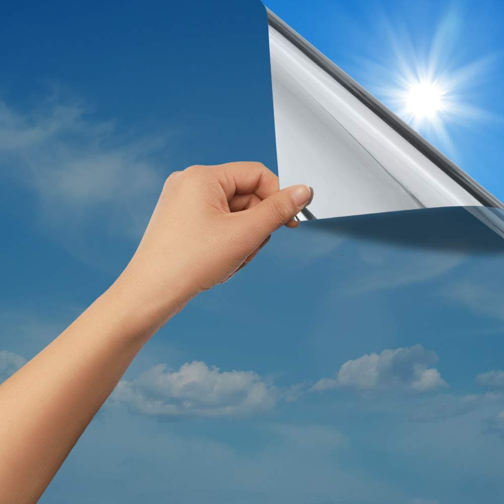 rabbitgoo Vinilos Espejo para Ventanas 44.5x300cm, Vinilo Espejo Unidireccional, Lámina Protector Solar Privacidad, Vinilo Ventana Deorativos Adhesiva Anti 85% Calor y 90% UV para Hogar Oficina