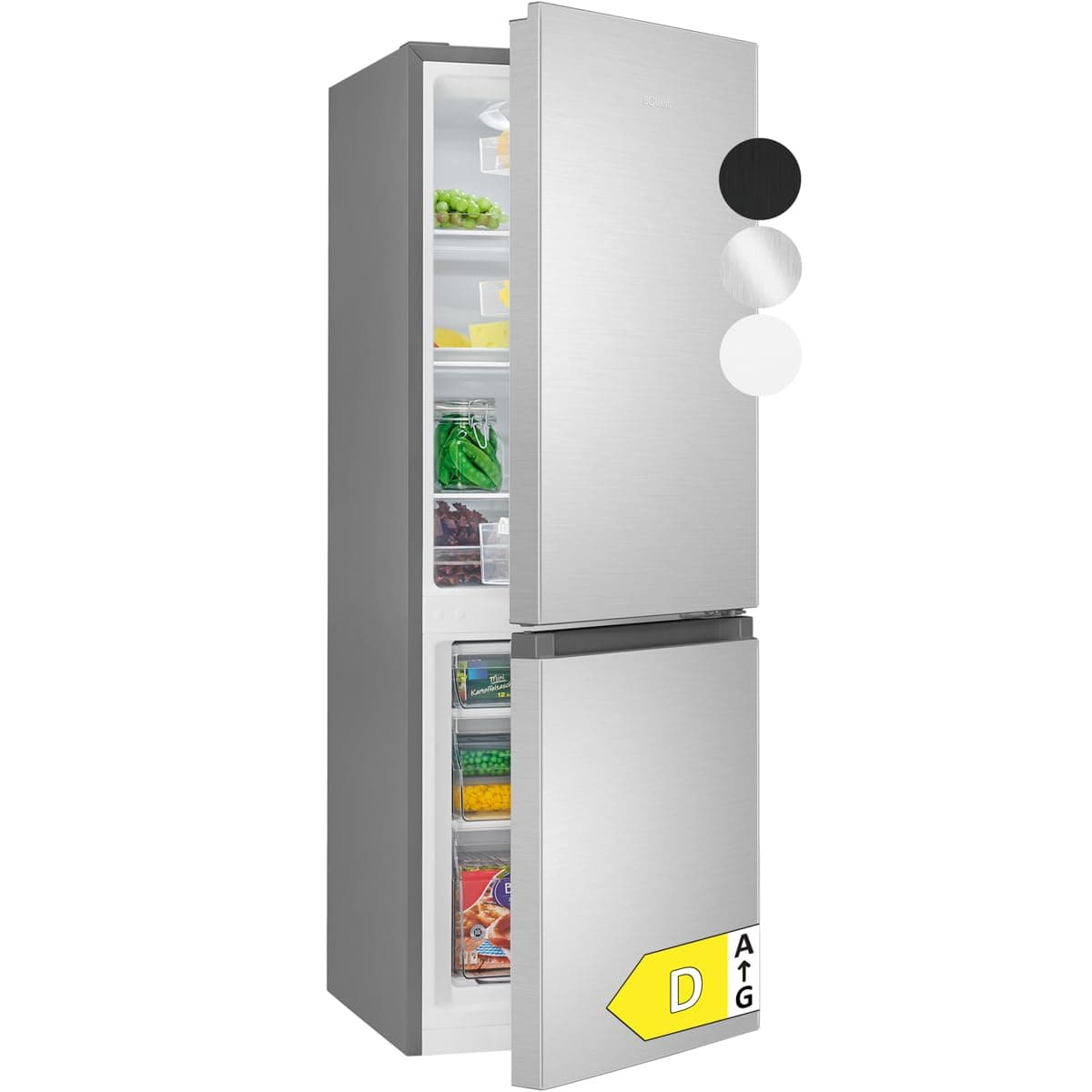 Bomann® Kühlschrank mit Gefrierfach | Energieklasse D | 143cm | Kühl Gefrierkombination leise 39 dB | 3 Ablagen & 3 Schubladen | Türanschlag wechselbar | 175L Kühlgefrierkombi | KG 322.1 inox