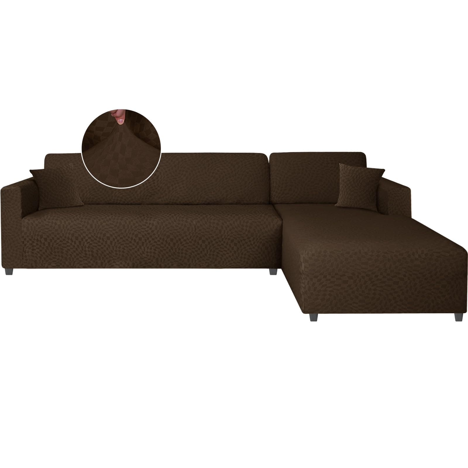 Ystyle Funda Sofa Chaise Longue Ajustables, Cubre Sofa Chaise Longue Izquierdo Derecho Derecha, 2 Piezas Protector Sofa Elasticas ChaiseLongue (3 Plazas+4 Plazas, Café)