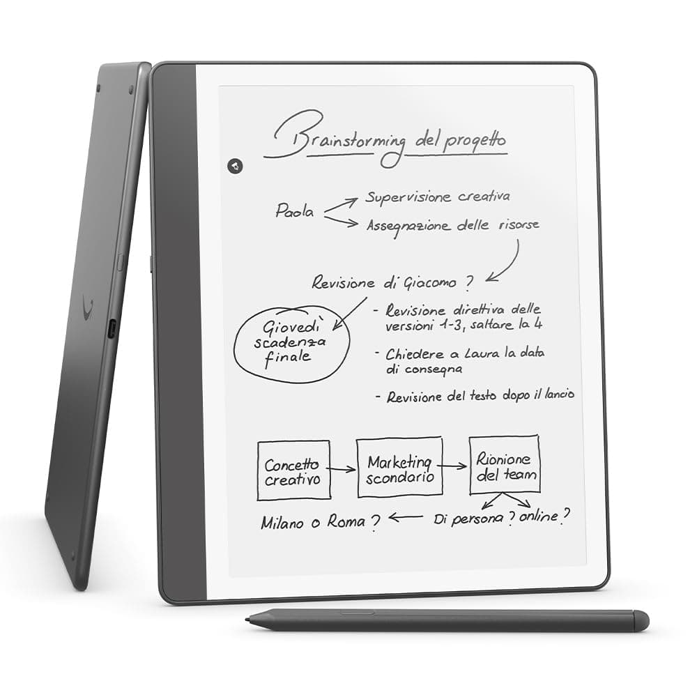 Amazon Kindle Scribe (32 GB) | Schermo ridisegnato con bordi uniformi. Ora puoi scrivere nei libri e nei documenti | Penna premium inclusa | Grigio tungsteno