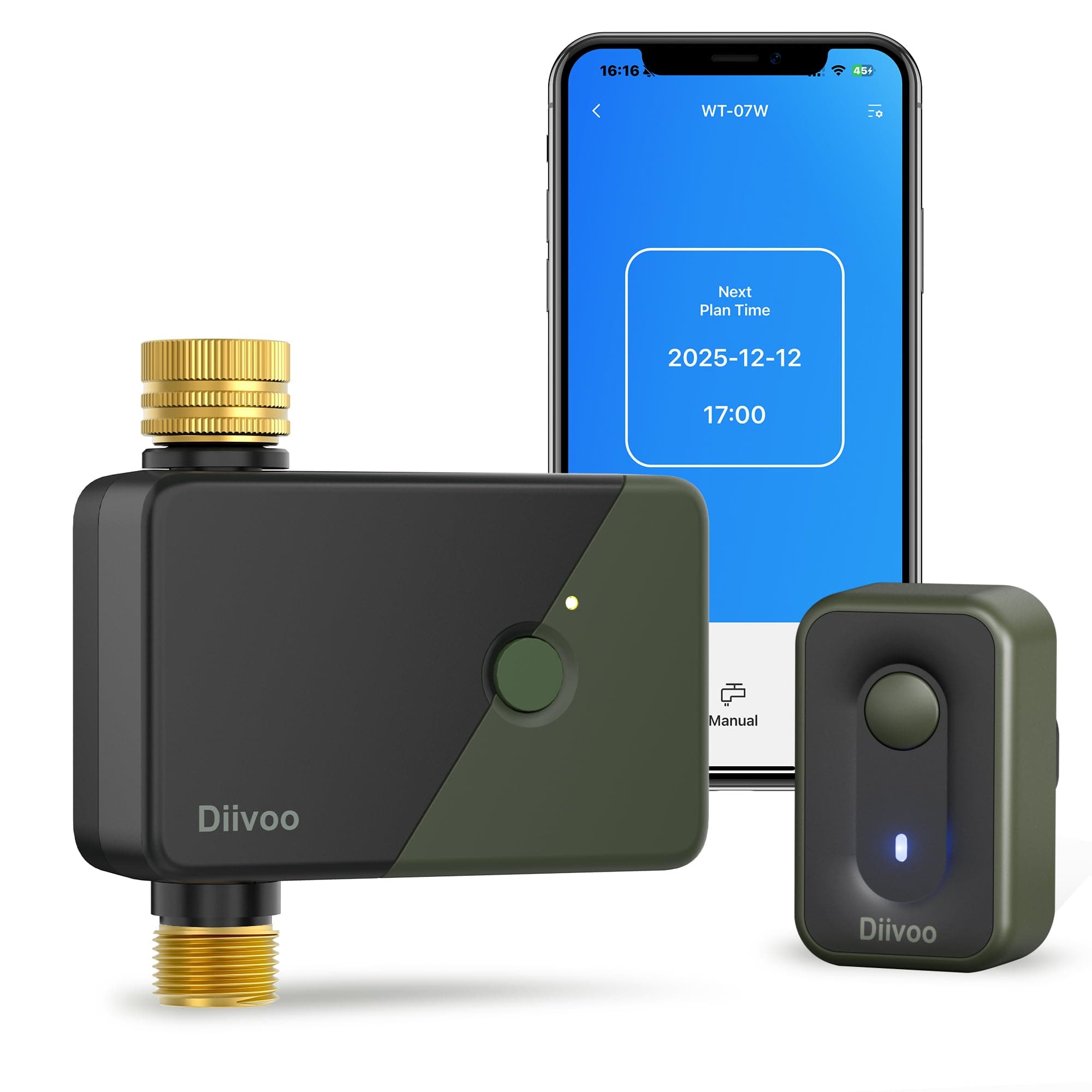 Diivoo Centralina Irrigazione WiFi con Ingresso Uscita in Ottone, Timer Irrigazione è Compatibile con Alexa e Google Home, Temporizzatore Irrigazione per Giardino, Prato