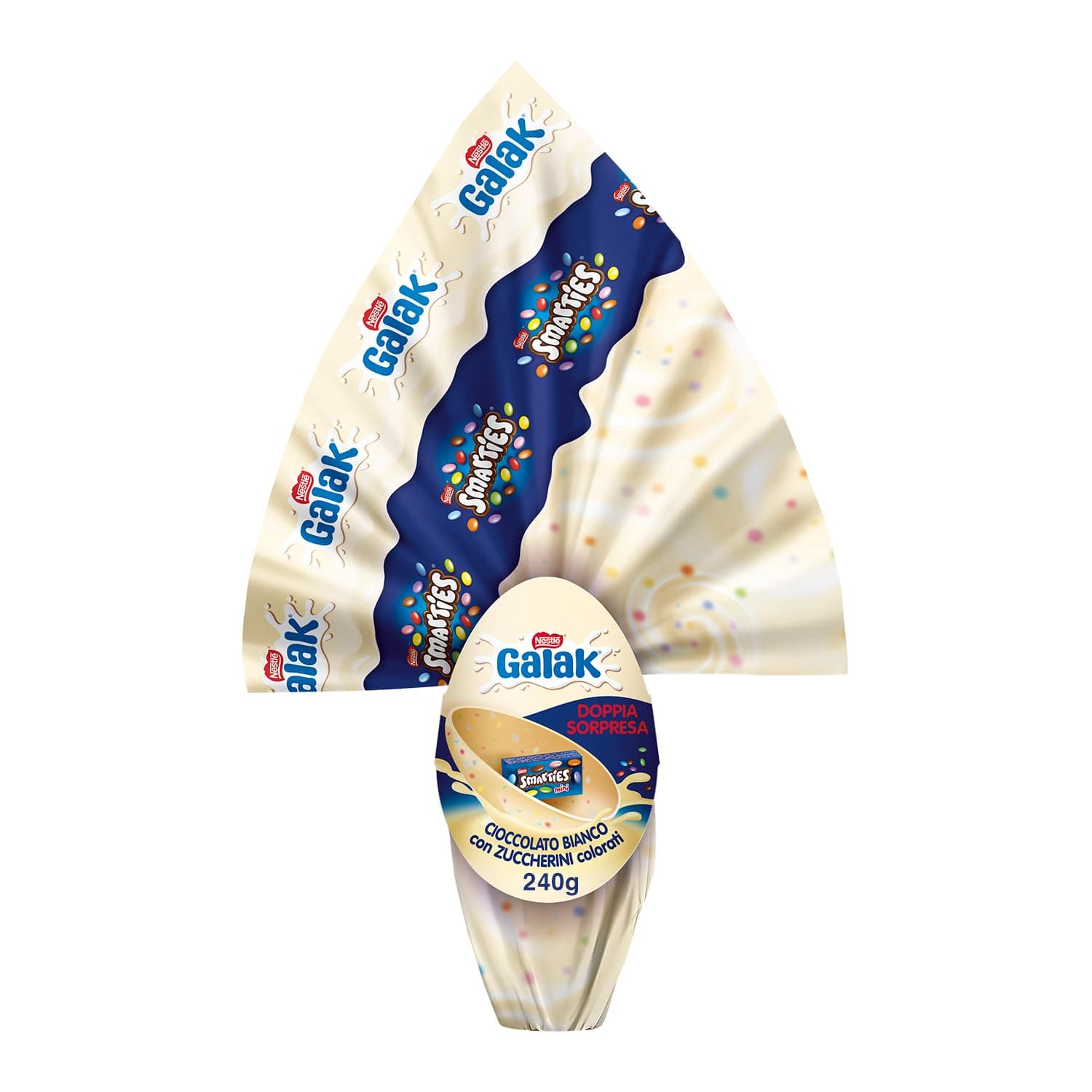 GALAK Uovo di Pasqua 2026 Cioccolato Bianco con Sorpresa e Mini SMARTIES 240g