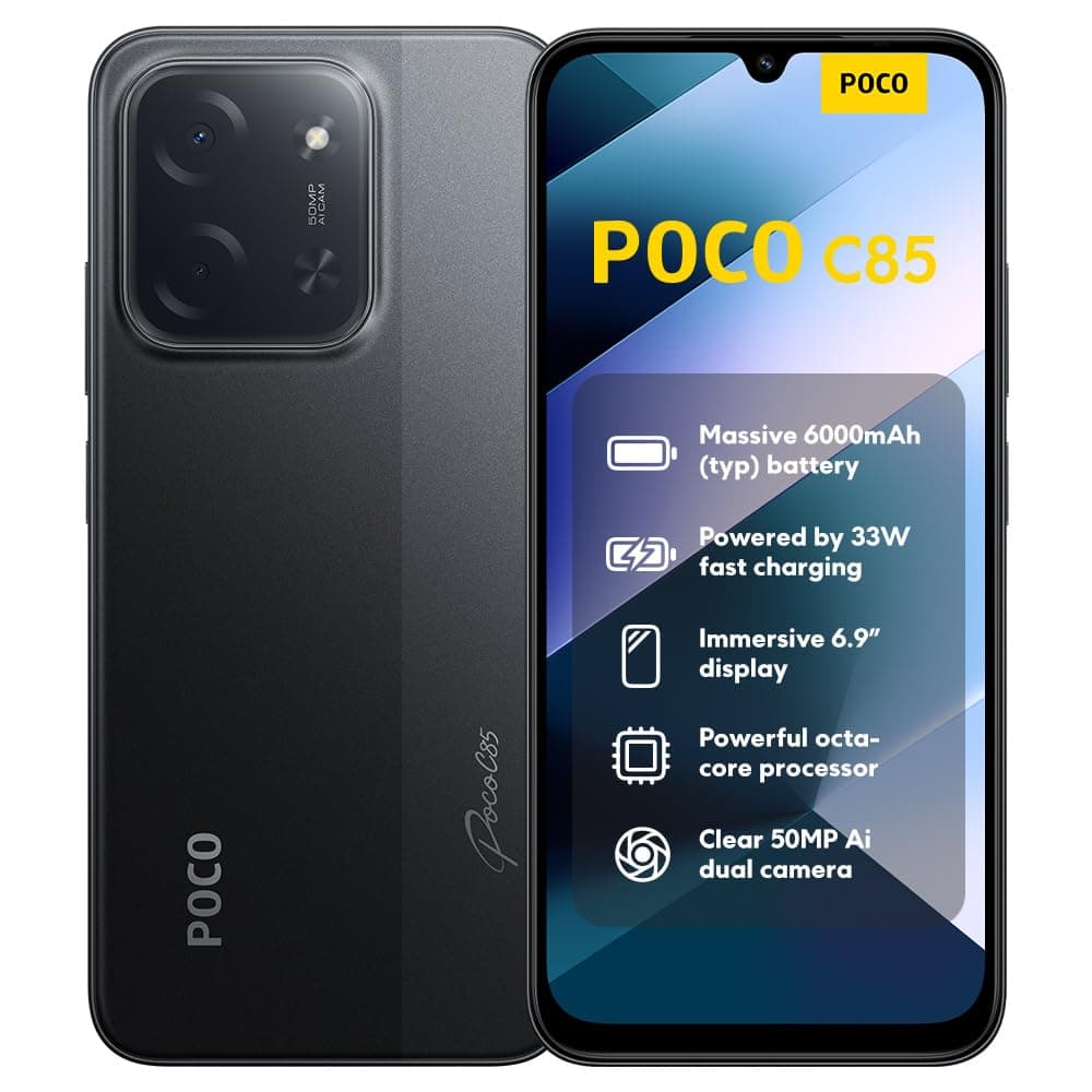 XIAOMI POCO C85, Smartphone 8+256GB, Display 6,9" 120Hz 7,99mm Design, MediaTek Helio G81-Ultra Octa-core, Doppia fotocamera AI da 50MP, 6000mAh, garanzia di 2 anni, Nero, Caricabatteria non incluso