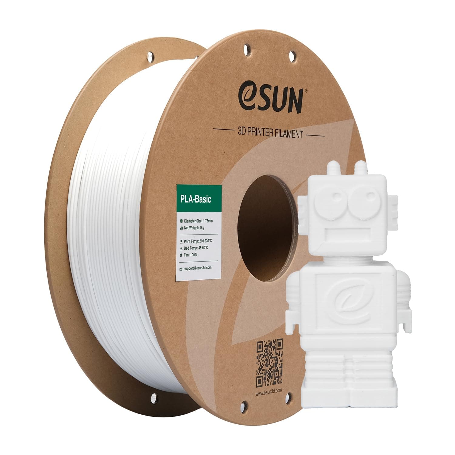 eSUN PLA Filamento 1.75mm, PLA Basic 3D Impresora Filamento Precisión Dimensional +/- 0.05mm, Carrete de 1KG (2.2 LBS) PLA Rápido para 3D Impresoras,Blanco