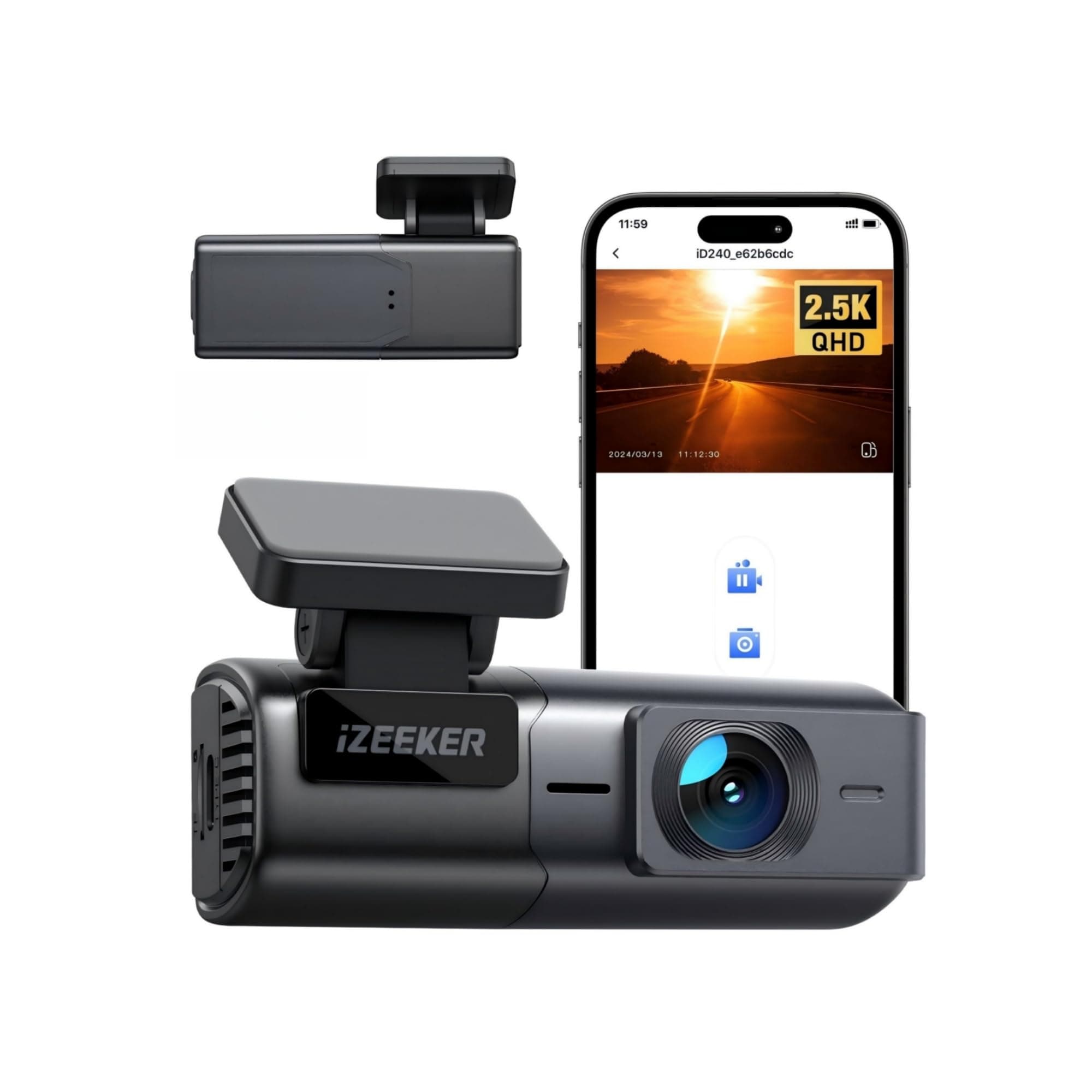 iZEEKER 2.5K Dashcam WiFi Dash Camera para Coches, Mini Cámara para Coche 1440P Front Dashcam con App, Visión Nocturna, WDR, G-Sensor, Grabación en Bucle, Soporta Modo Parking 24H, Aviso de Voz