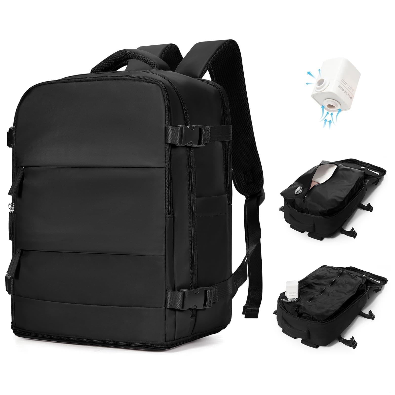 BJLFS Mochila al Vacio con Bomba Equipaje de Mano 40x30x20 Ryanair Mochila Viaje Cabina Avion 40x20x25 Wizzair Vueling Mujer Impermeable Mochila de Compresion al Vacio