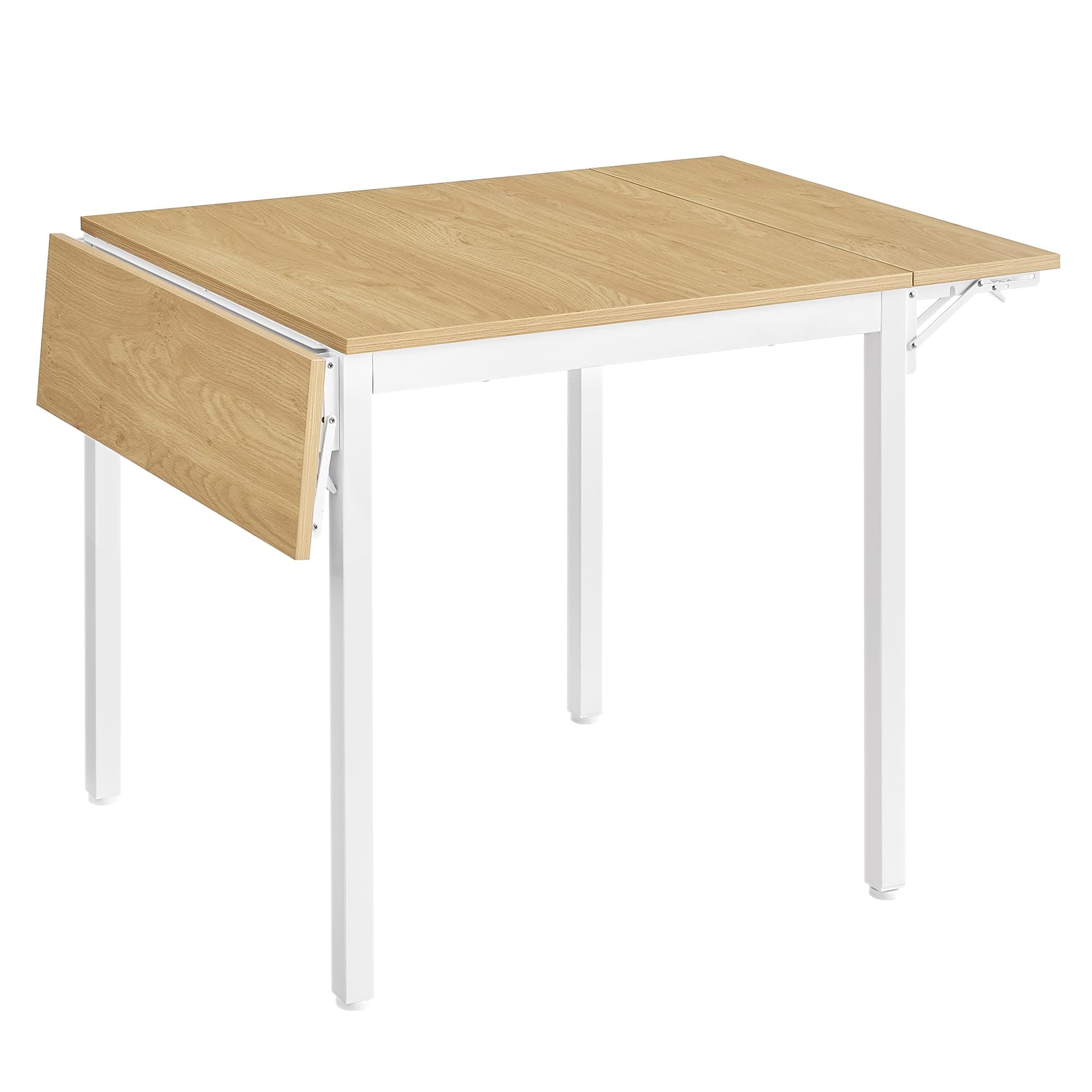 VASAGLE Mesa de Comedor, Mesa Extensible, Mesa de Hoja Abatible, para 2-4 Personas, para Cocina, para Espacios Pequeños, Roble Natural y Blanco Nube KDT077Y01
