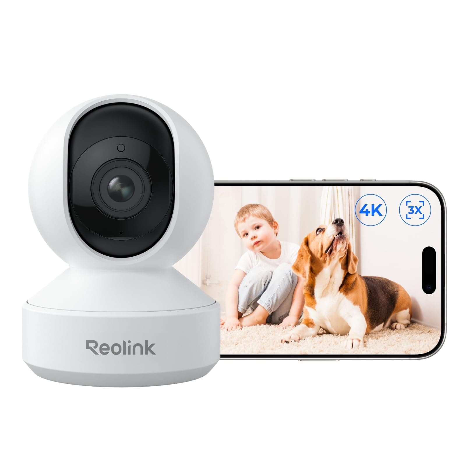 Reolink 4K Telecamera WiFi Interno PTZ, Zoom Ottico 3x, WiFi 6 Dual-Band, Auto-Tracking, Videocamera Sorveglianza con Rilevamento Persona/Animali/Pianto, Modalità Privacy, Baby Monitor, E1 Zoom
