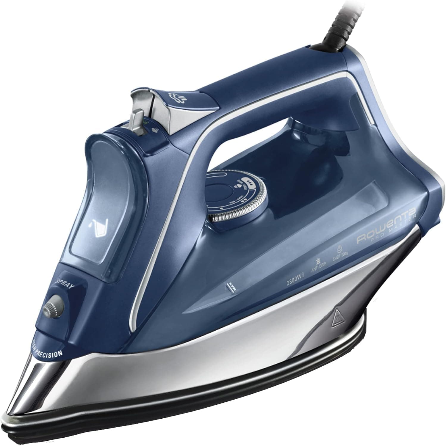 Rowenta Pro Master, Plancha de vapor 2800W, golpe de vapor de 200 g/min y vapor continuo de 40g/min a 45g/min, Suela Microsteam 400 HD Profile, Modo Eco y sistema antical integrado, Azul, DW8215
