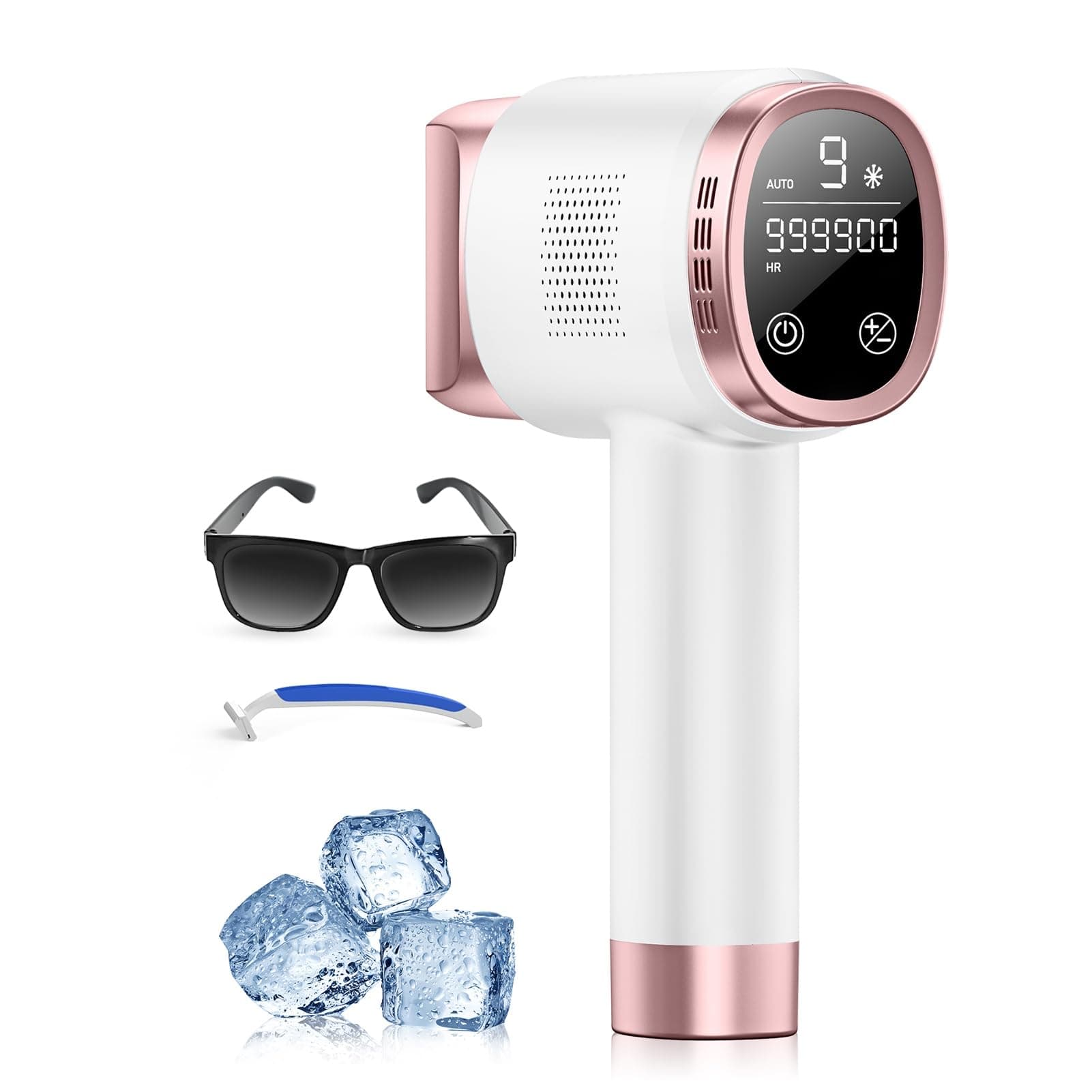 21J Depiladora Laser con Función de Refrigeración, 600-1200NM Depiladora Luz Pulsada con 9 Niveles de Energía, Pantalla Táctil LCD para Mujer y Hombre, Bikini, Axilas, Cara, Cuerpo Rosa