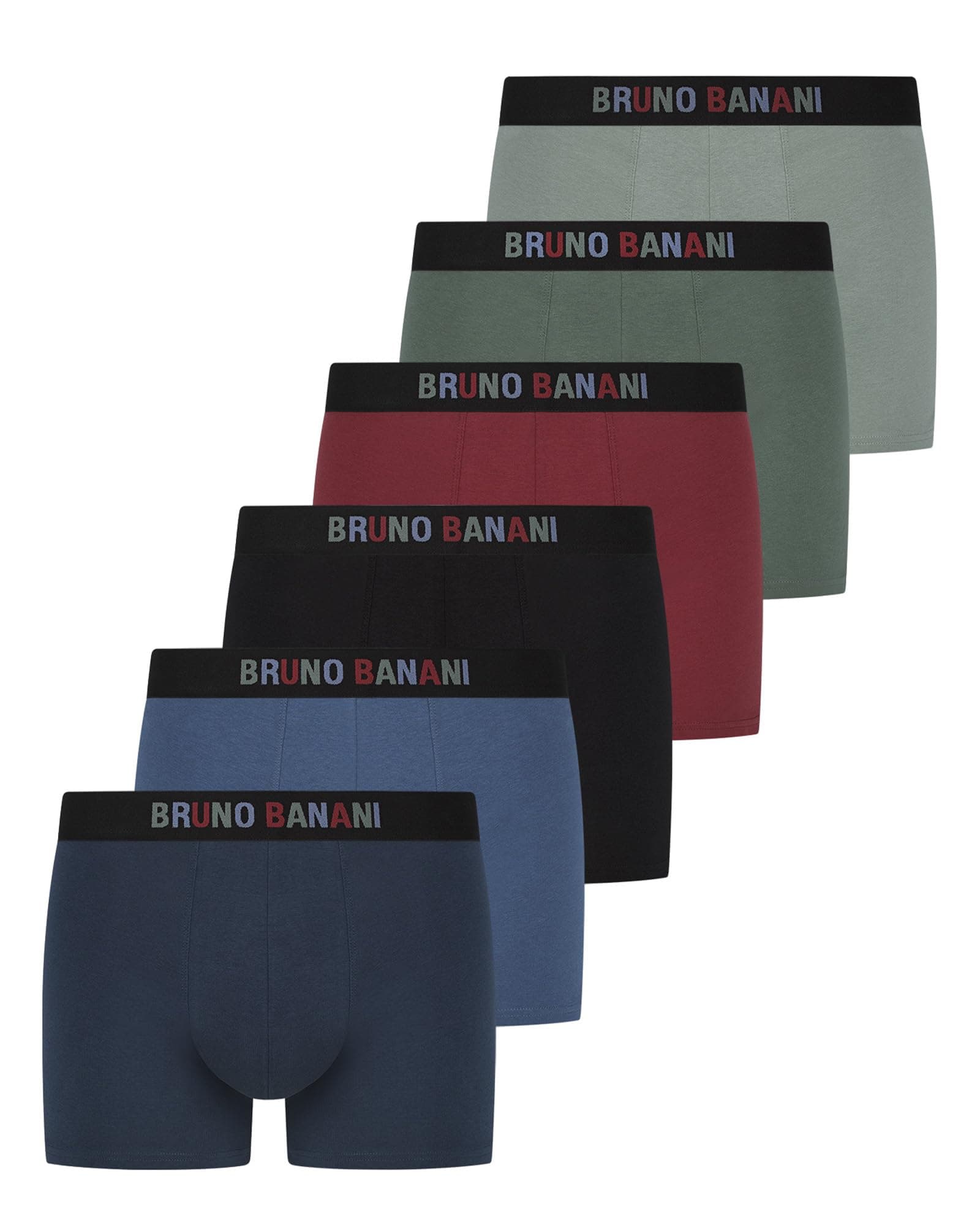 bruno banani Herren Shorts Row - 6er Set - Boxershorts Herren Baumwolle mit Stoffgummibund - extra Weich ohne Eingriff - Memory Effekt