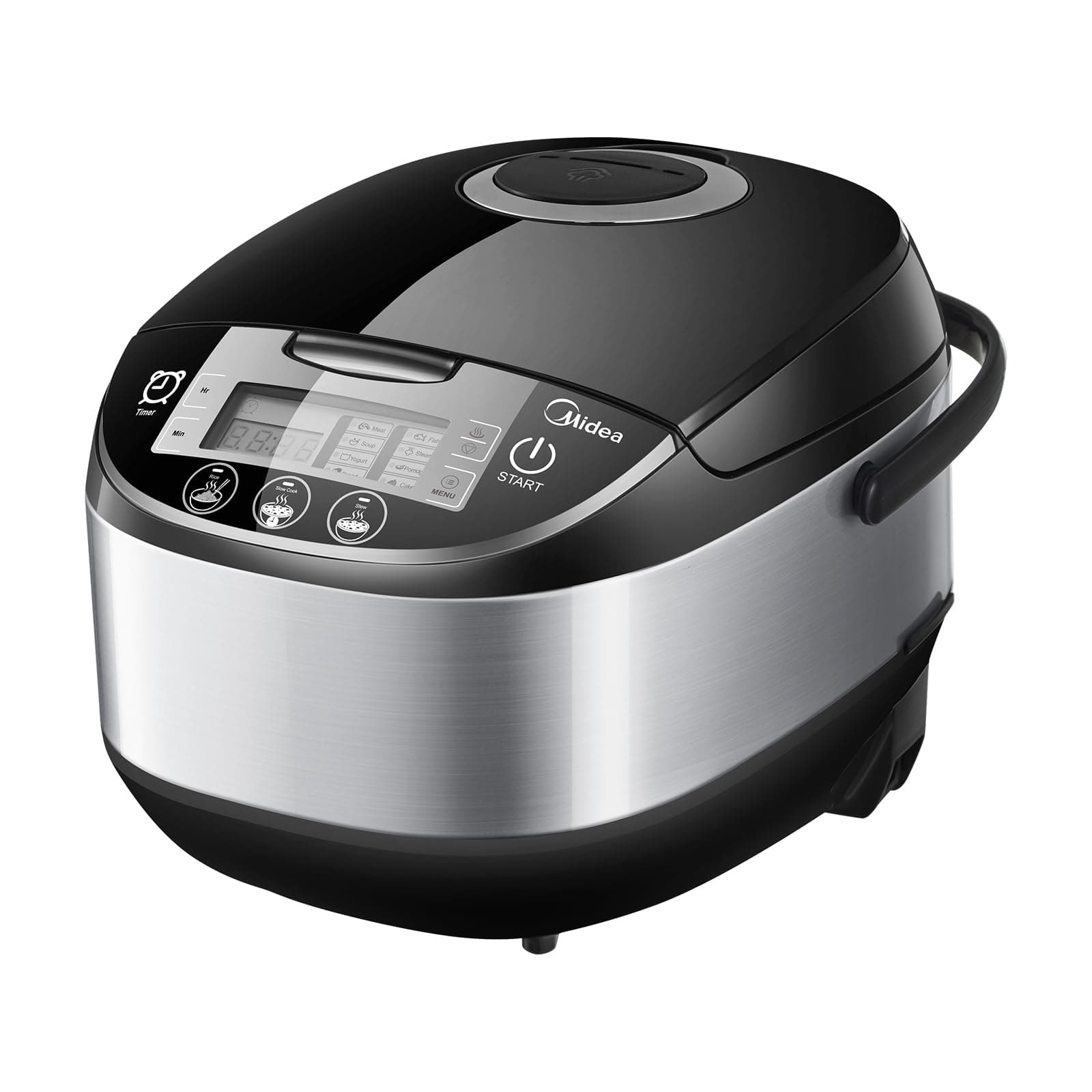 Midea Reiskocher, Multikocher mit 11 Programme, Rice Cooker 5 L für 2-10 Personen, Slow Cooker & Dampfgarer mit 24h Warmhaltefunktion, Timer, inkl. Dämpfeinsatz, Löffel & Messbecher, Schwarz & Silver