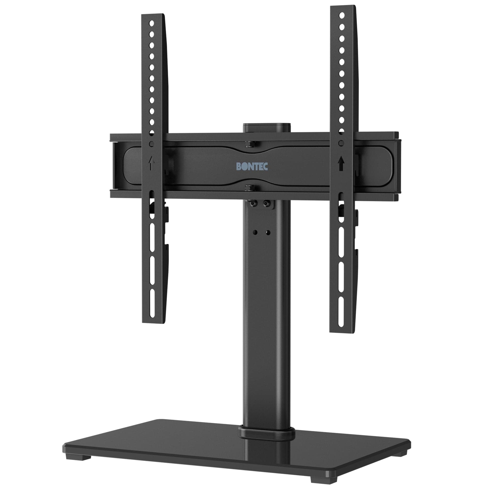 BONTEC Support TV sur Pied TV Universel Pivotant pour Télévisions de 24 à 60 Pouces LCD/LED/Plasma Hauteur Réglable avec Base en Verre Trempé de 8 mm - Charge Maximal 45kg Max VESA 400x400 mm