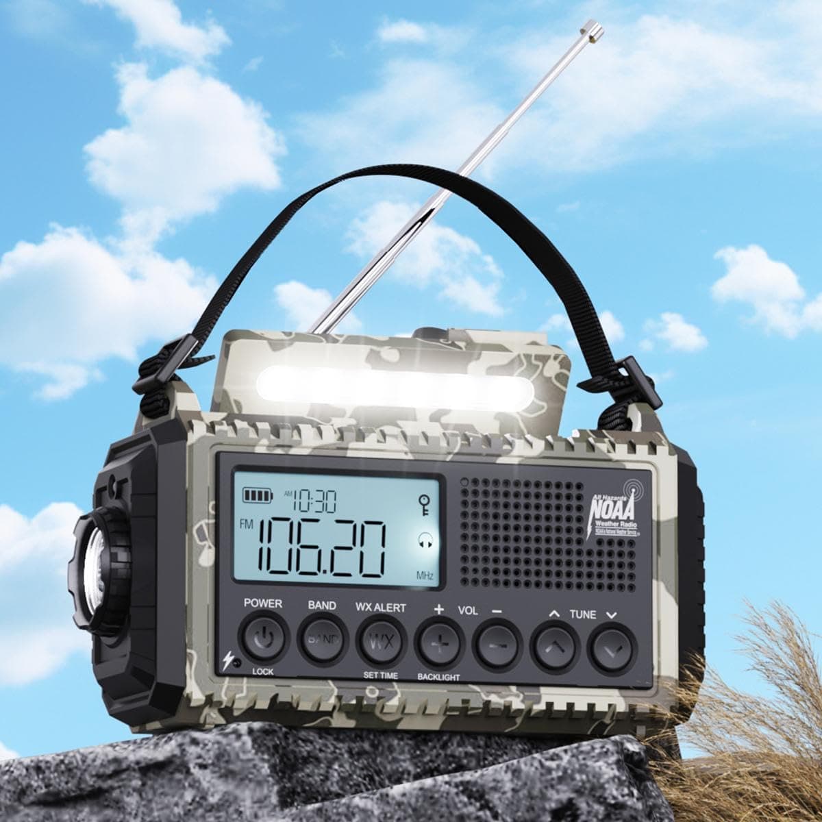 Radio Solar Portatil, Pilas Emergencia 12000mah Bateria Recargable, FM/Am/SW, Lámpara Lectura, Linterna, SOS, USB/Tipo C, Radio Dinamo para Acampar, Senderismo, Equipo de Emergencia para Camping