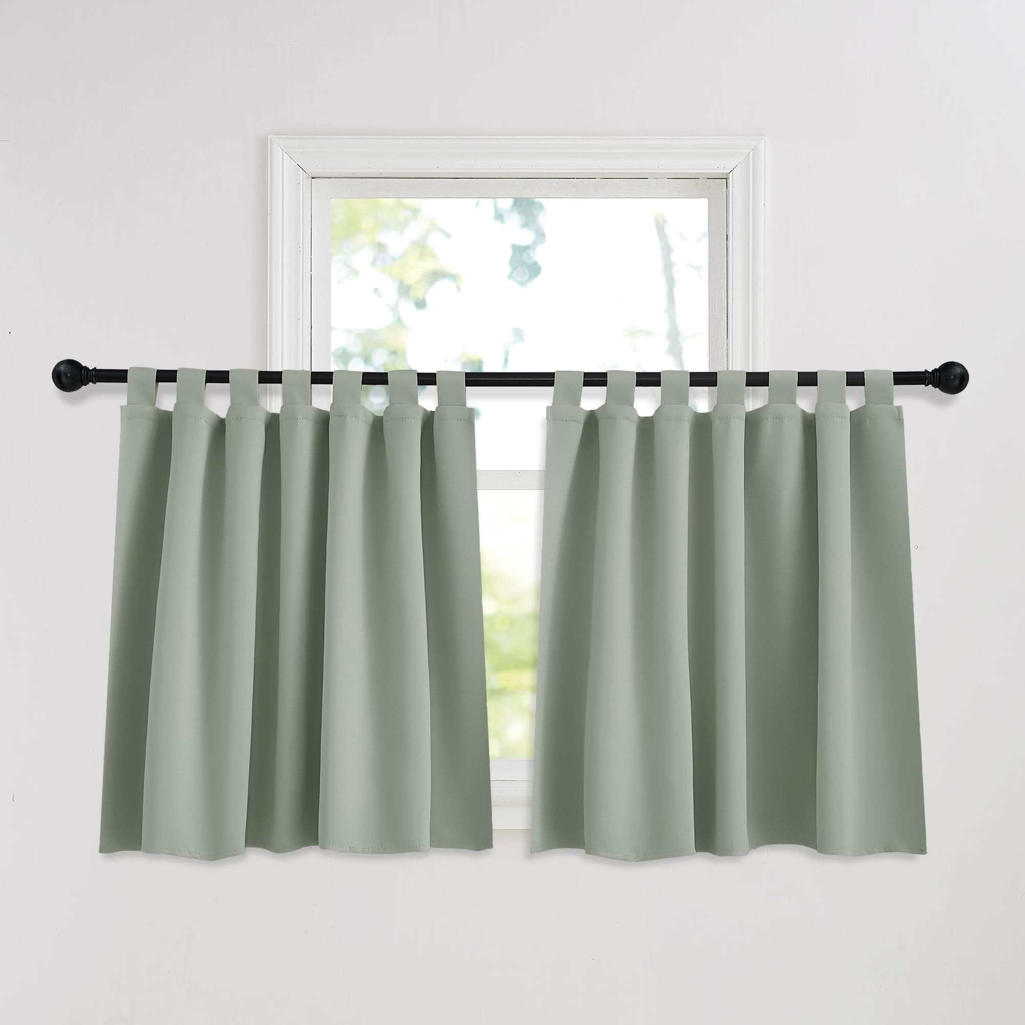 PONY DANCE Kinderzimmer Gardinen Blickdicht Schlaufenschal 2er Set Fenstergardinen Kurz Thermovorhang Salbeigrün Küchengardinen mit Schlaufen, H 100 x B 140 cm