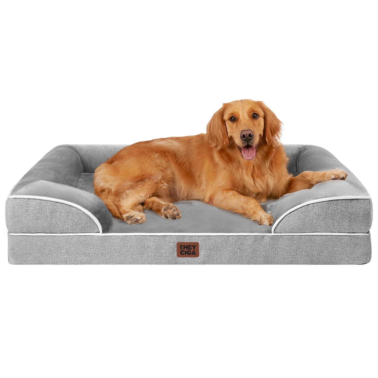 EHEYCIGA Cuccia Cane Interno Taglia Grande, Cuscino Cane Impermeabile Sfoderabile e Lavabile, Letto per Cani con tre Lati Rialzati Ortopedico, Cuccia Divano per Cani, Grigio, 112x81x16cm