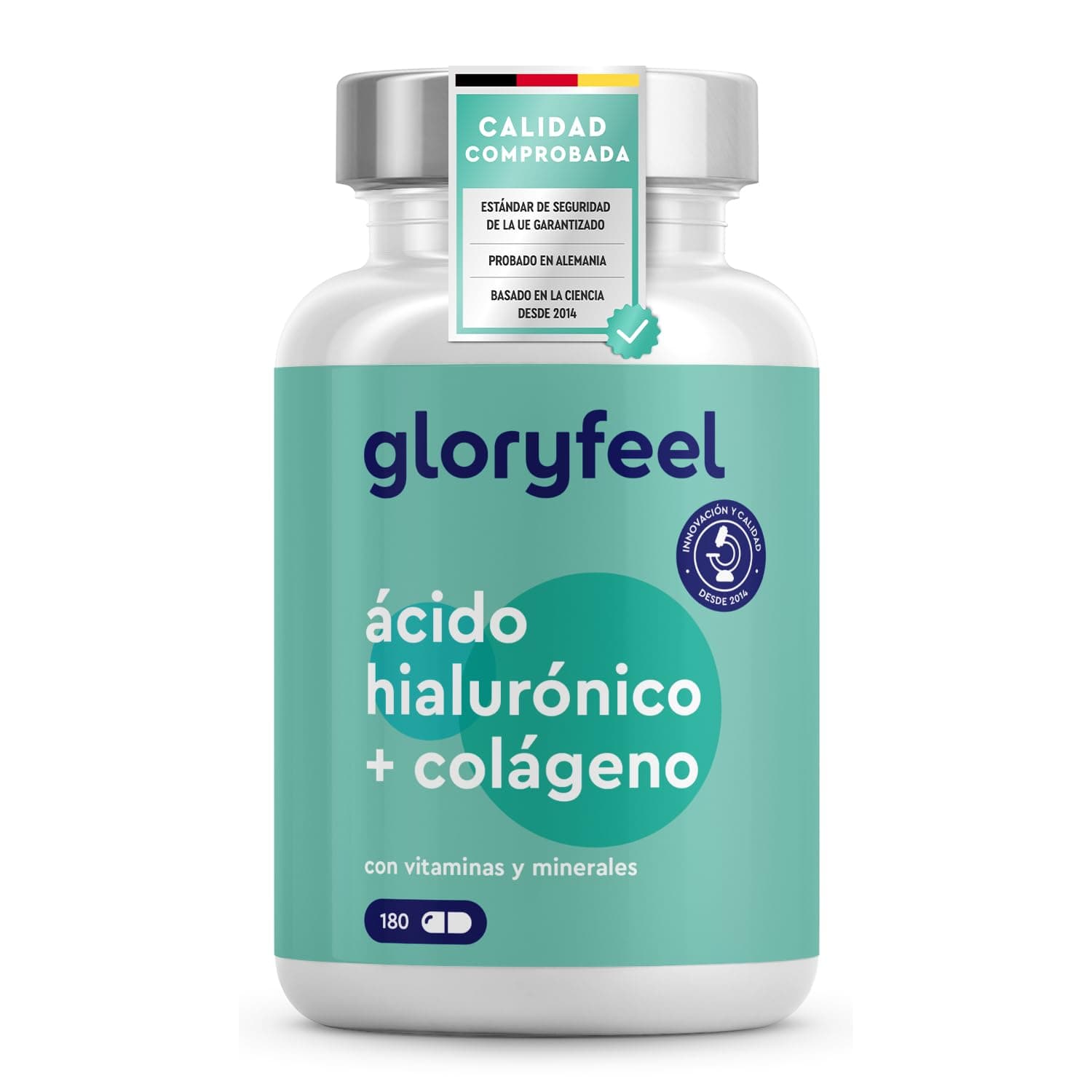 Colágeno + Ácido Hialurónico - Soporte al cabello, piel, huesos + sistema inmunitario - Fórmula con 1000 mg de colágeno hidrolizado + Vitamina C, Biotina, Zinc, Selenio y otros - 180 Cápsulas