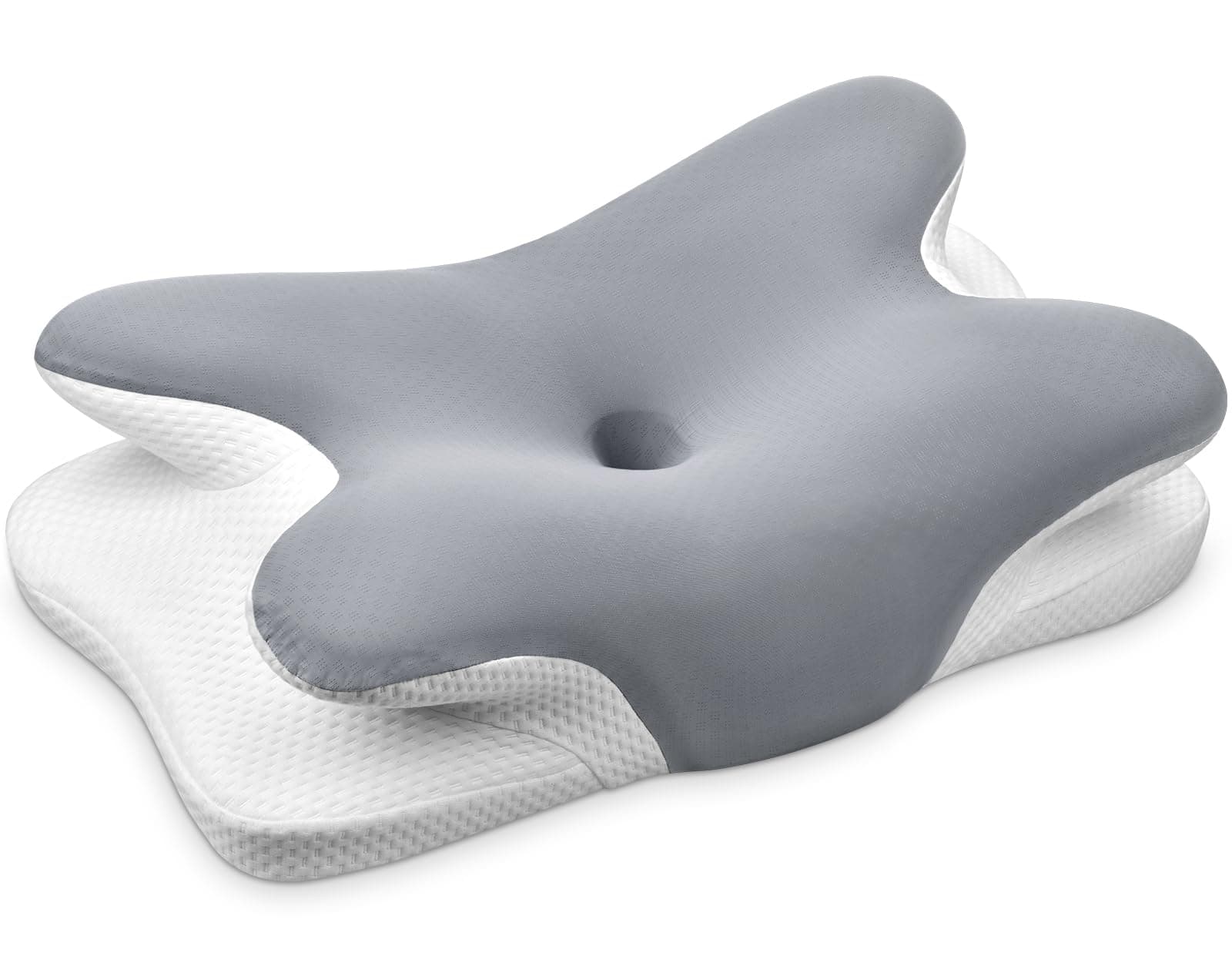 Ehomfory Cuscino Cervicale per Dormire, 2 in 1 Cuscino Ergonomico in Memory Foam, Cuscino per Supporto Cervicale con Federa Sfoderabile e Lavabile, 67x37x9/12 cm (Grigio)