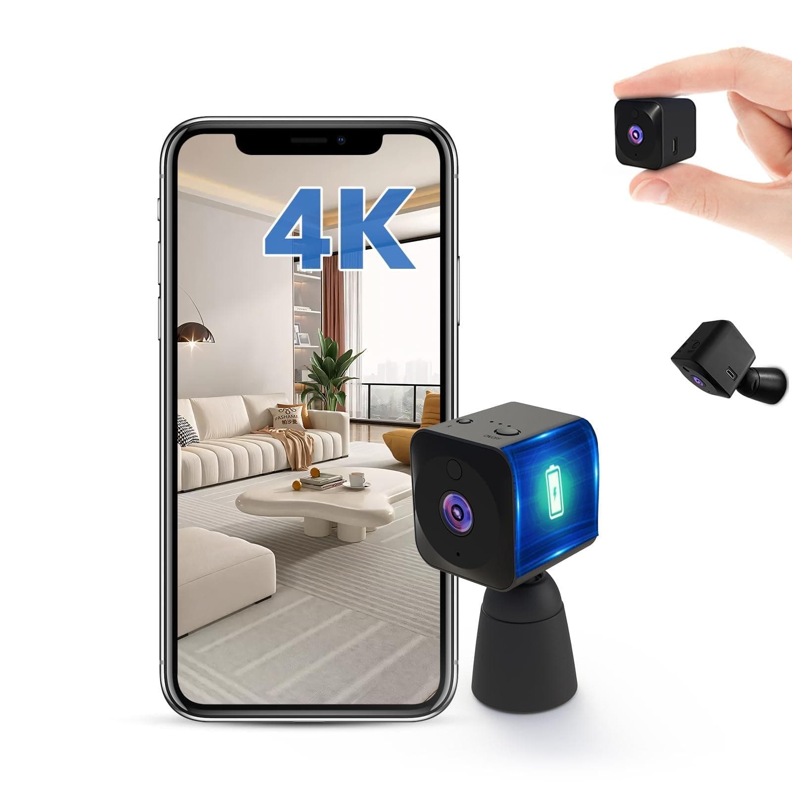 AOBOCAM Cámara Espía 4K Mini WiFi Interior/Exterior - Cámara Espía Oculta con Vision Nocturna/Detección de Movimiento, 2.4GHz, App Móvil (iOS/Android)，Casa/Oficina/Coche (Q18)