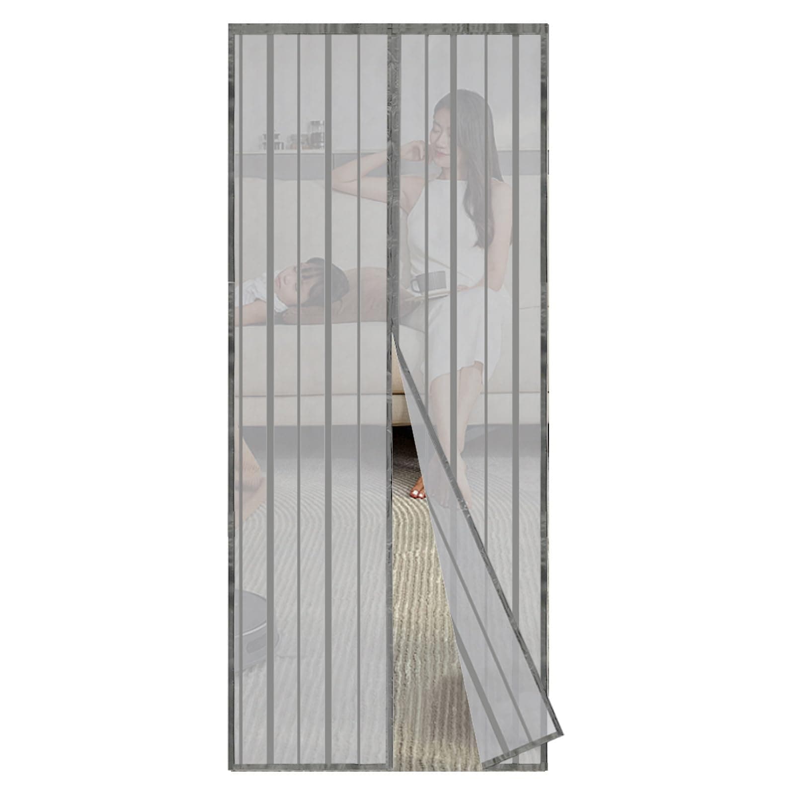 Sekey 140x240 cm Zanzariera Magnetica per Porta, anti Insetti, per Legno, Ferro, Porte in Alluminio, Facile da Installare, Non è Necessario Praticare Fori, Apertura e Chiusura Silenziosa, Grigio