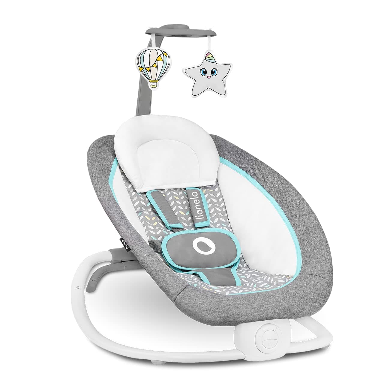 LIONELO Pascal baby bouncer delicadas vibraciones 12 melodías incorporadas con control de volumen ajuste del respaldo barra de juguetes interactivos plegable a tamaño compacto (Grey Scandi)