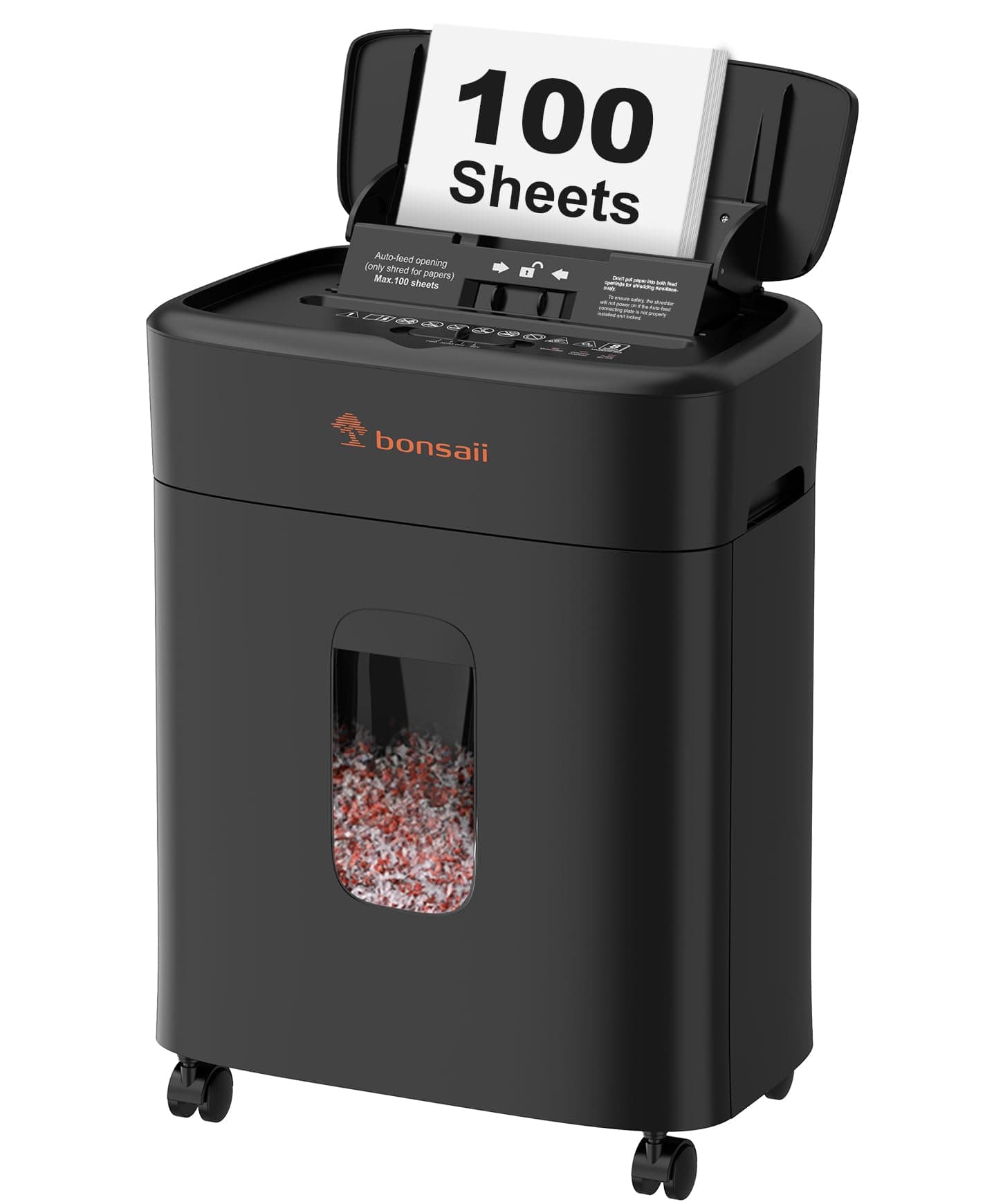 Bonsaii Destructora de Papel con Corte Micro-Particular P4, alimentación automática hasta 100 Hojas, antiatasco, 30 min Continuo, depósito de 16L – para Oficina y hogar, C231-D