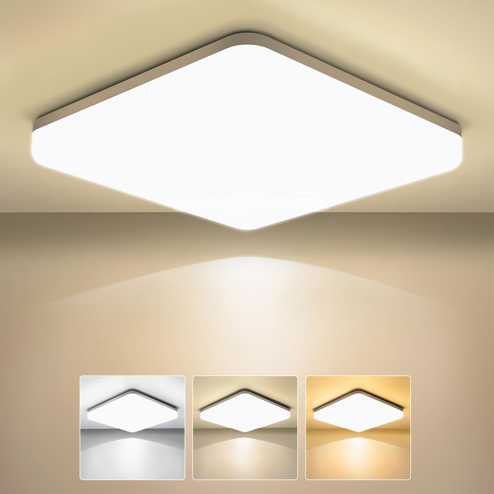 Plafoniera LED Soffitto 24W, 3000/4000/6500K Lampada da Soffitto LED Moderno, 2400LM Plafoniera Bagno IP44 Impermeabile Plafoniere da Ufficio Luce Soffitto per Camera Letto Cucina Soggiorno Balcone