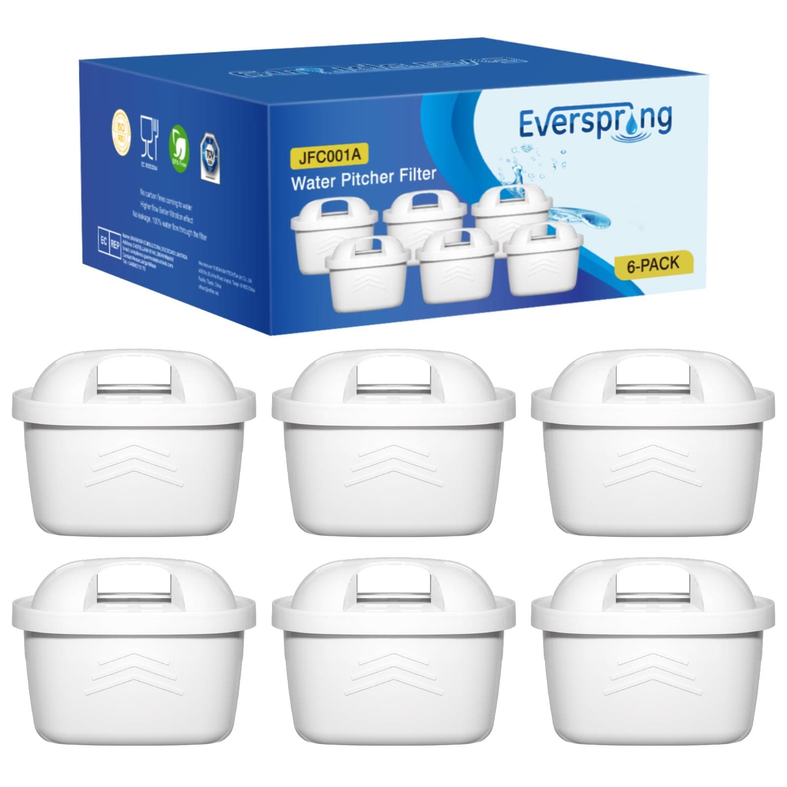 EVERSPRING Filtro de agua de Compatible Con Brita Maxtra+, Maxtra Plus, Mavea, Anna Duomax, 6 piezas
