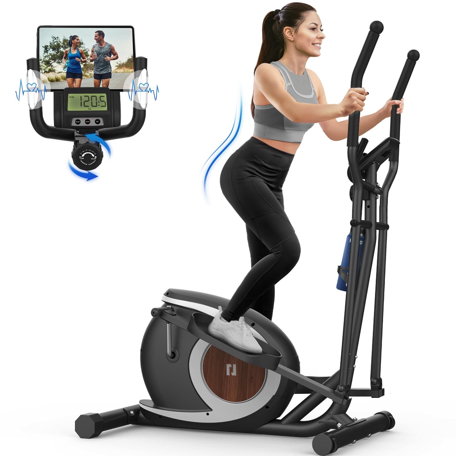Ellittiche Da Casa, Macchina Ellittica Magnetica Con 16 Livelli Di Resistenza, Monitor LCD, Pedale Antiscivolo, Portabottiglie, Fino a 265 LBS Fitness Esercizio Ellittico Stepper 3 in 1