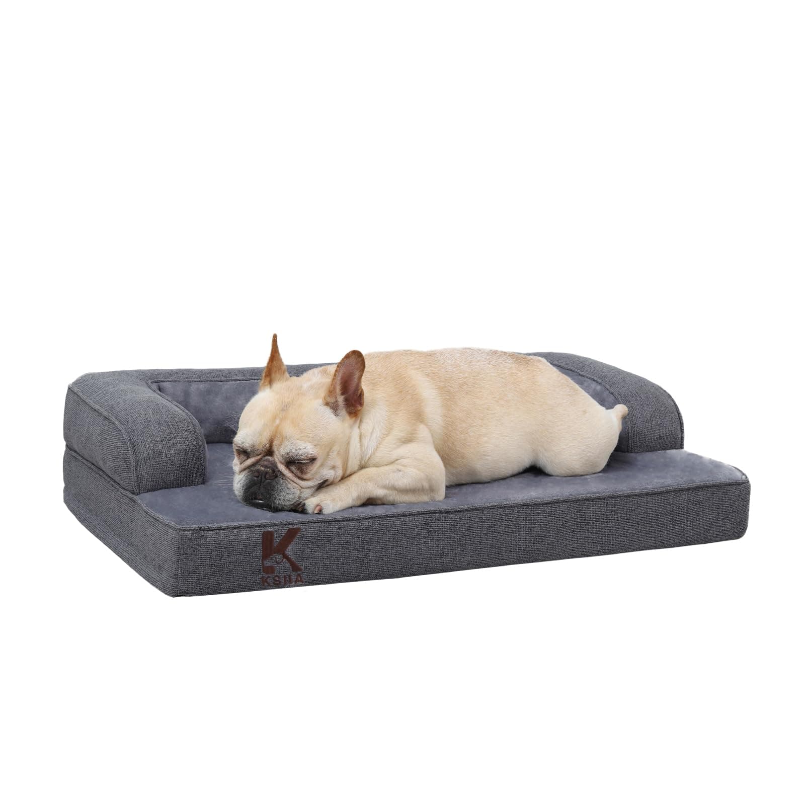 KSIIA Cama Grande para Perros Impermeable Cama Sofá Ortopédica para Perros con Refuerzo en Forma de U, Funda Extraíble Lavable y Base Antideslizante, Gris Oscuro, 88x55x15cm